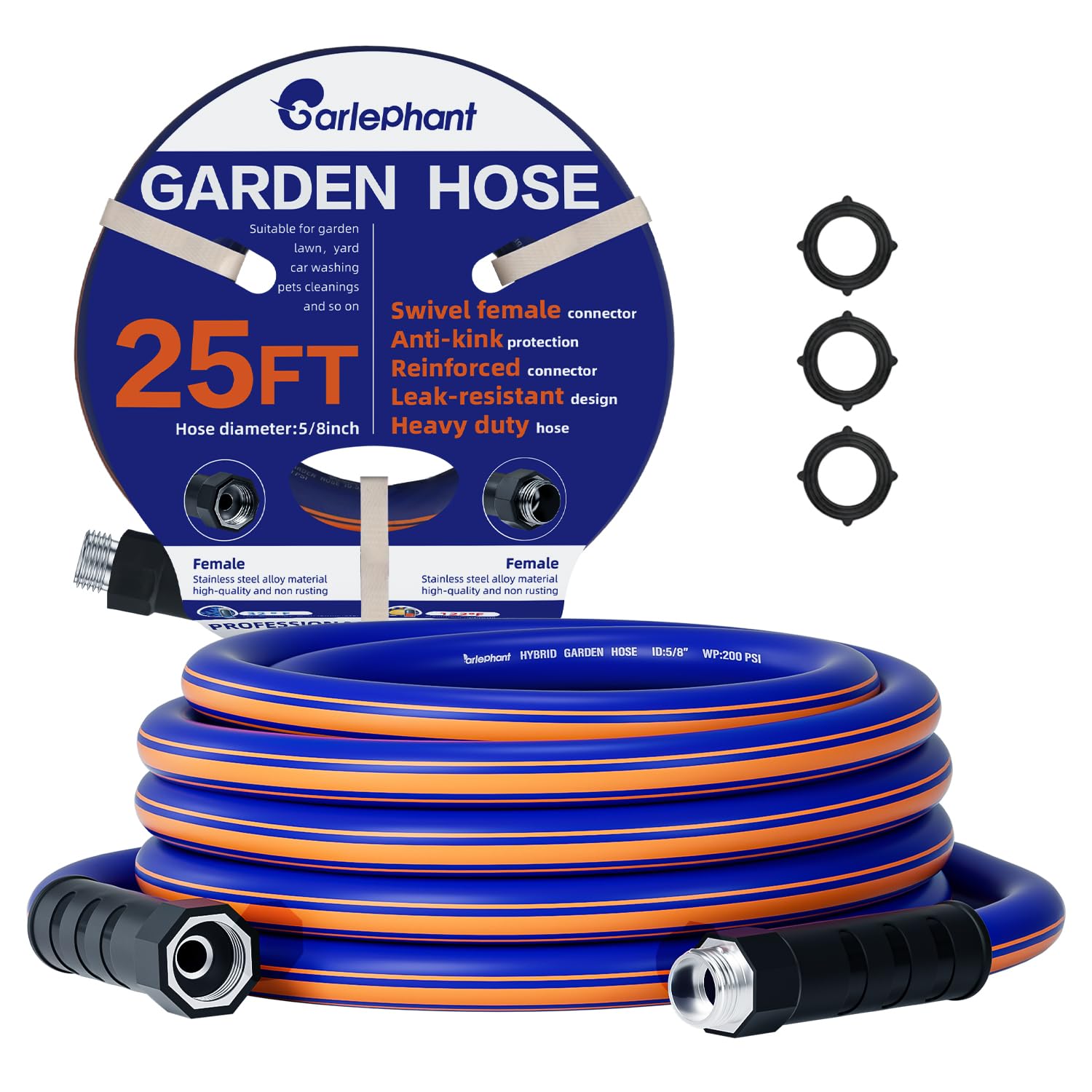 Garlephant Hybrid Rubber Garden Hose 25 ft.