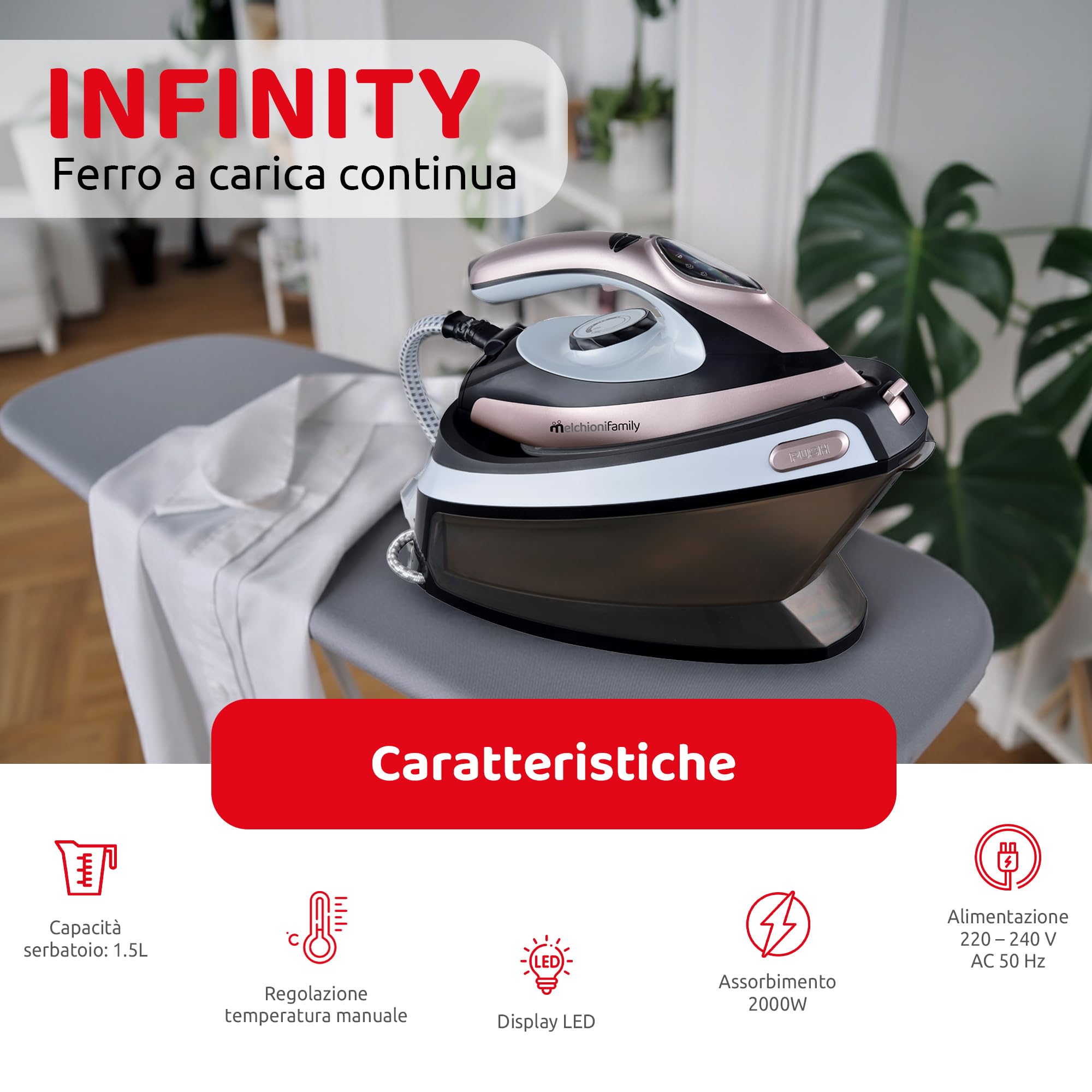 Melchioni Ferro Da Stiro Caricacontinua Infinity 1,5lt 2000w Ambra
