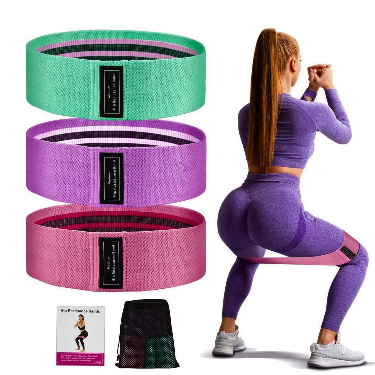 Kit 3 Faixa Elástica Extra Forte Hip Band Resistance Mini Band Tecido Treino Exercicio