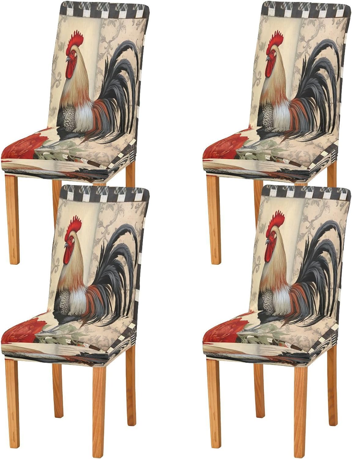 Vintage Rooster Chair Covers for Dining Room Set of 4, Fit Stretch Spandex Removable Washable Kitchen Chair Protector Cover for Dining Hotel Wedding Party Home Decor
