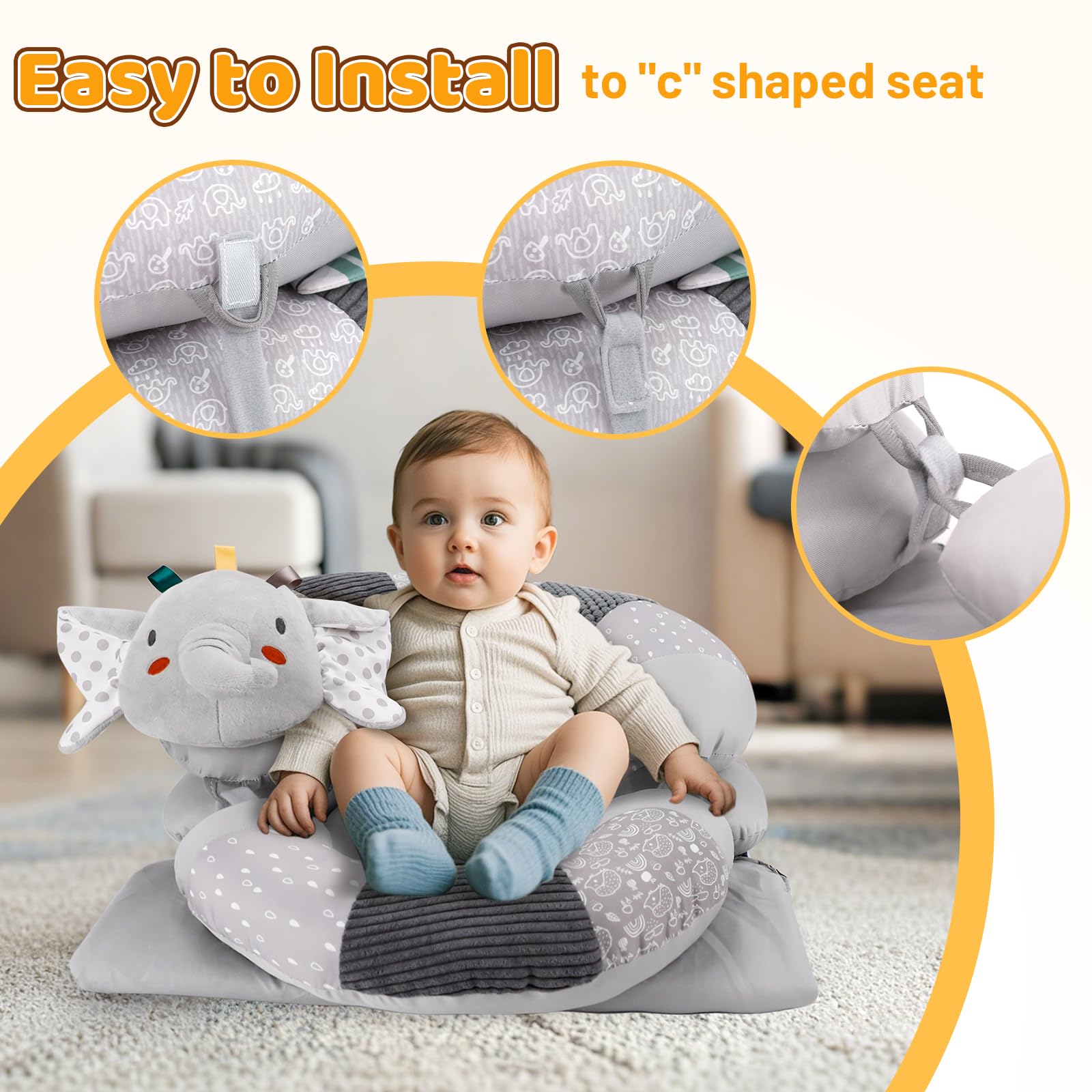 3-in-1 Bauch-Zeitmatte und Babyliege für Säuglinge, Sit Me Up Bodensitz mit abnehmbarem Stützkissen, um Reflux zu verhindern, tragbare Spielmatte für Neugeborene Jungen und Mädchen (Grau)