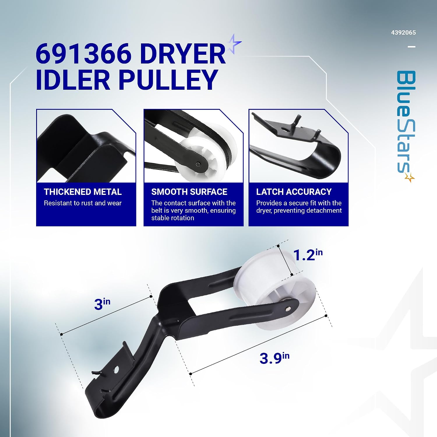 BlueStars 4392065 Dryer Repair Kit Included Belt 341241 Idler 691366 Rollers 349241T for Whirlpool Kenmore Admiral Amana Dryers - Replaces 279948 587636 AP3131942 PS373087 587636 WED4815EW1 NED4655EW1