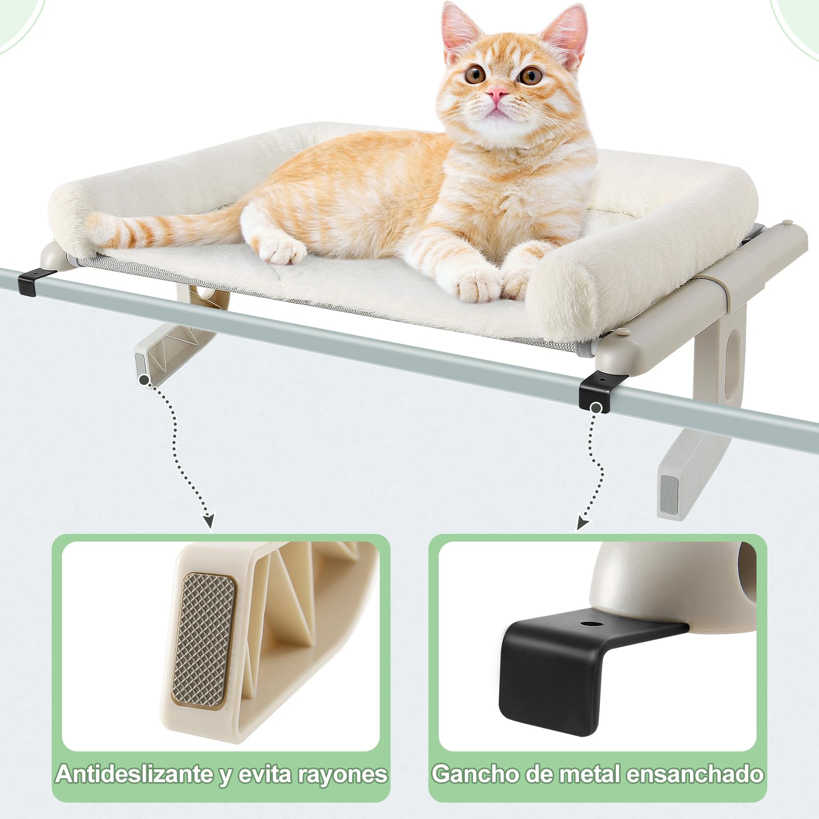 GUUSII HOME Hamaca Cama Gato Ventana para Amaca Camita Gatos Colgante de Interior Grande Ajustable Fácil de Montar y Mover Durable Sin Taladro Sin Succión 56 * 38cm Soporta hasta 18kg(Blanco,S)