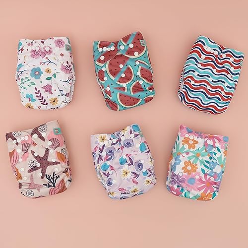 Miniatura 9 de Pañales Alvababy de tela, talla única, lavables, reutilizables, paquete de 6 y 12 insertos, para bebé y niño