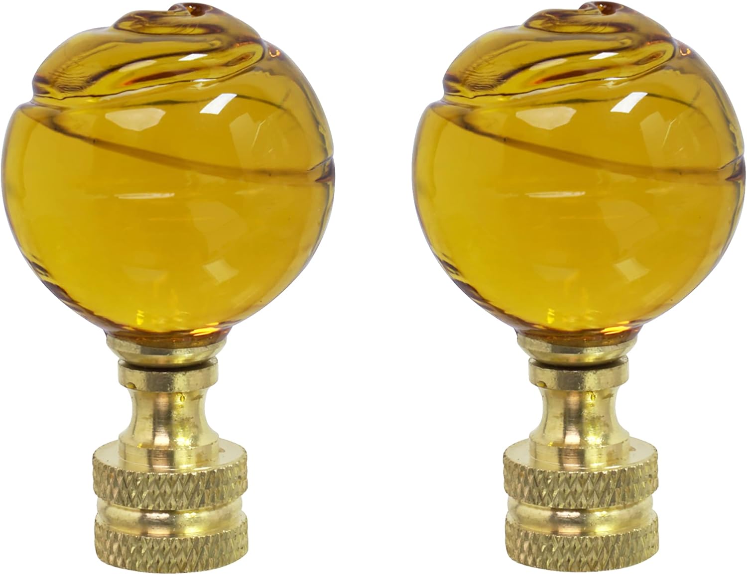 Aspen Creative 24015-12 Yellow Glass Ball Lamp Finial in Solid Brass Finish, 2" Tall (2 Pack)