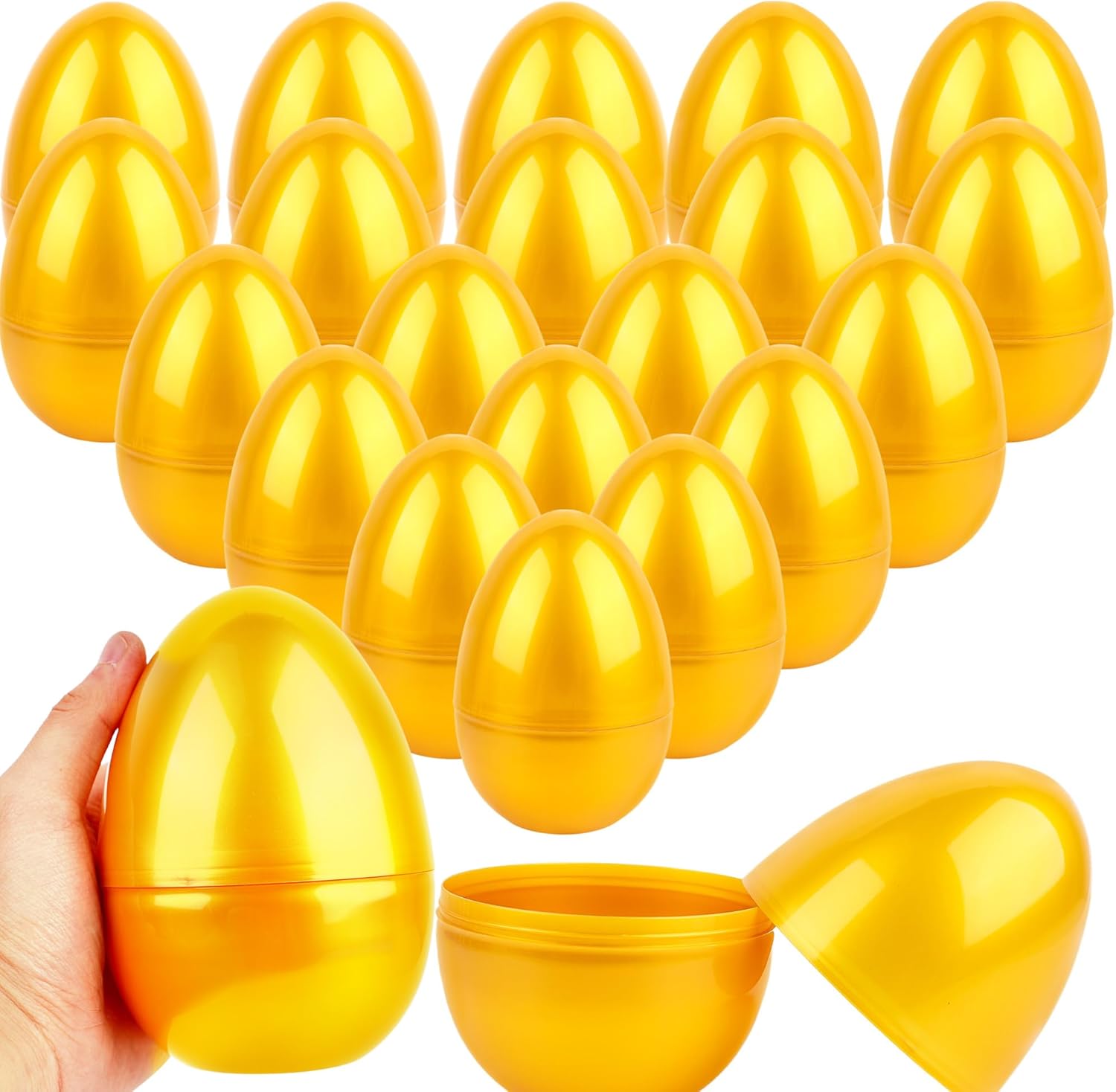 20 Pack 6 Inch Large Golden Easter Eggs Plastic Fillable Empty Easter Eggs for Easter Party Supplies and Easter Hunt Game Basket Stuffers Filler