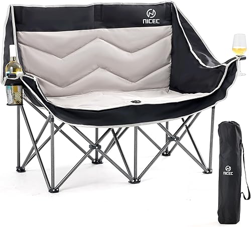 Nice C Silla de camping biplaza, silla de campamento doble, sofá de campamento al aire libre, sofá biplaza de campamento de gran tamaño, silla