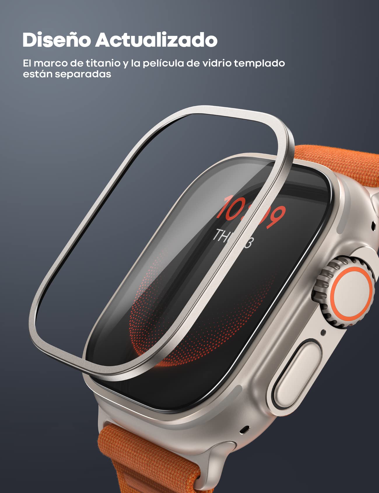 Lamicall Protector de Pantalla para Apple Watch Ultra 2 49mm, Titanio, 9H Cristal Templado, Cobertura Completa