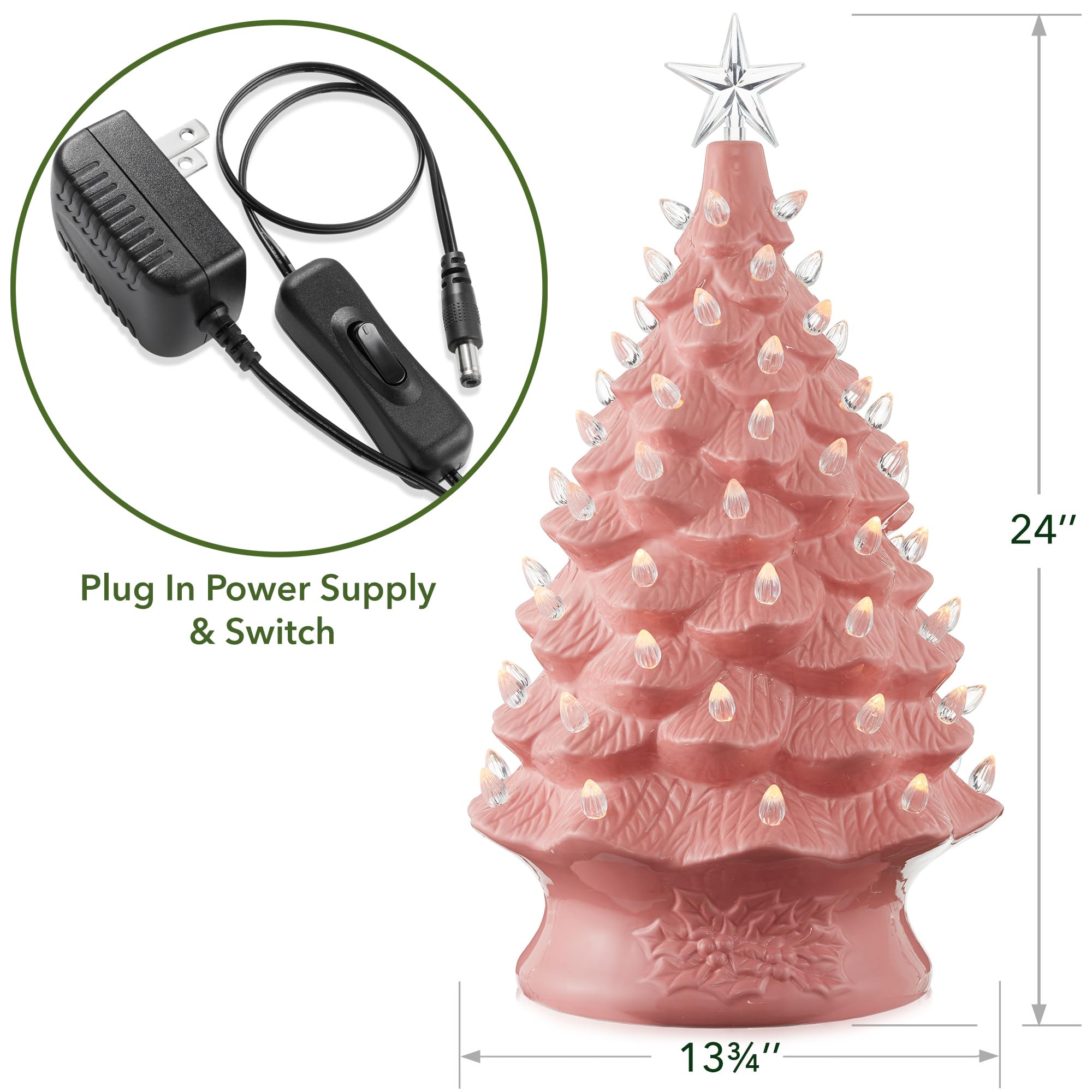 Amazon.com: Casafield Hand Painted Ceramic Christmas Tree, Pink 24