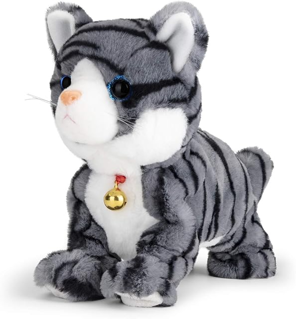 Smalody Interactive Electronic Plush Cat Toy - Multicolor LED Eyes Touch Control Meow Kitten, Electronic Robot Cat Toys Gifts for Boys & Girls Kids Birthday Christmas