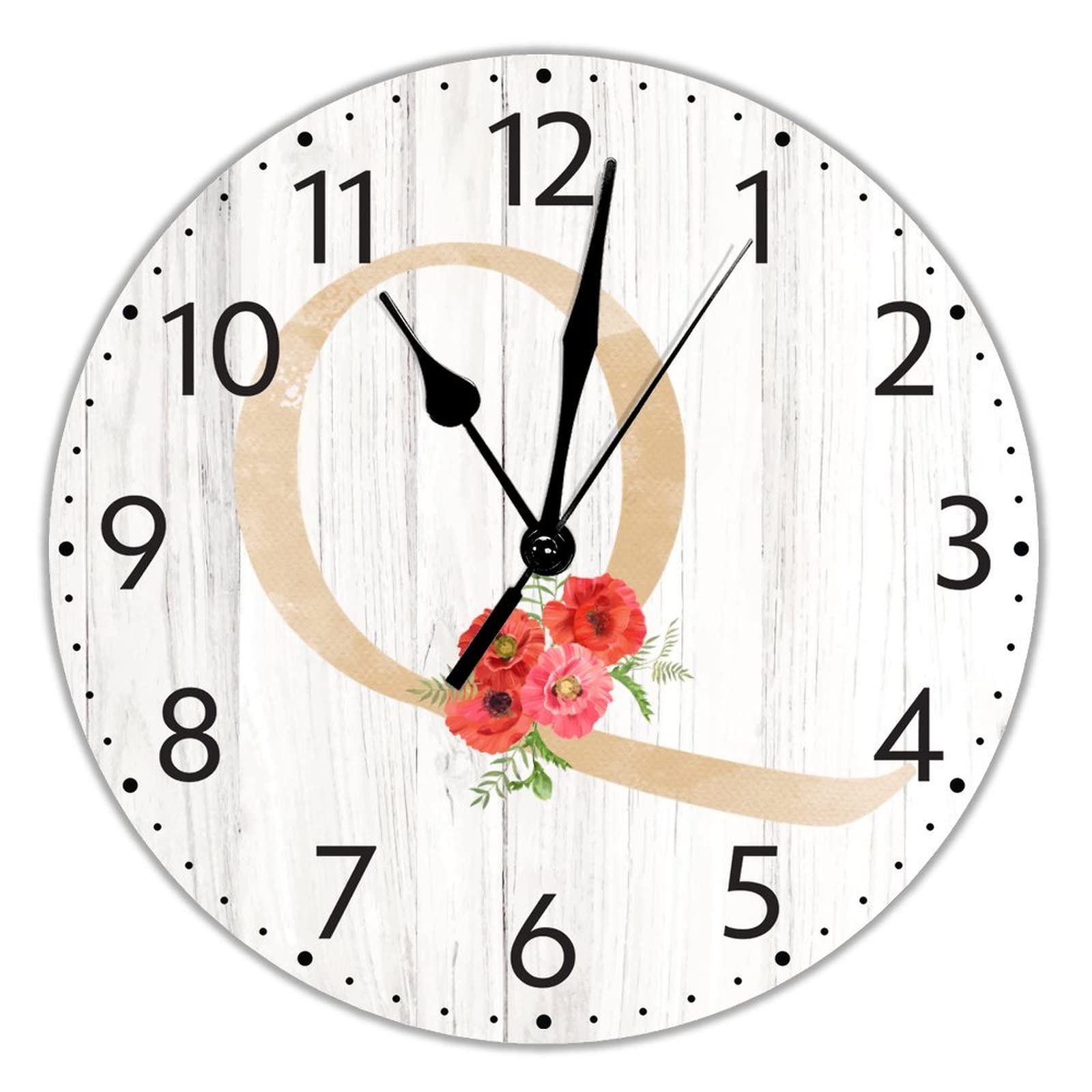 Horloge murale en bois lettre Q de 30 cm aquarelle rouge et or