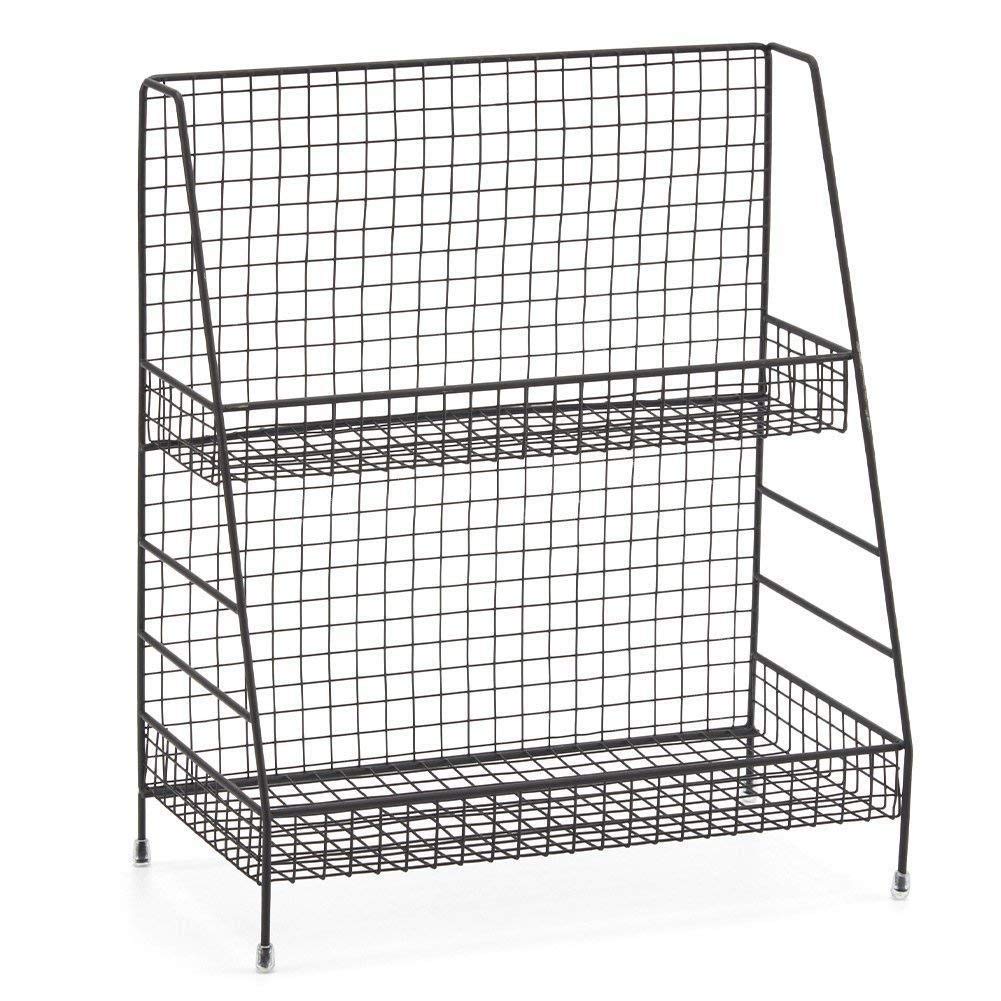 2-Tier Organizer Rack, Wire Basket Storage Container Countertop Shelf for Kitchenware Bathroom Cans Foods Spice Office and More - Black