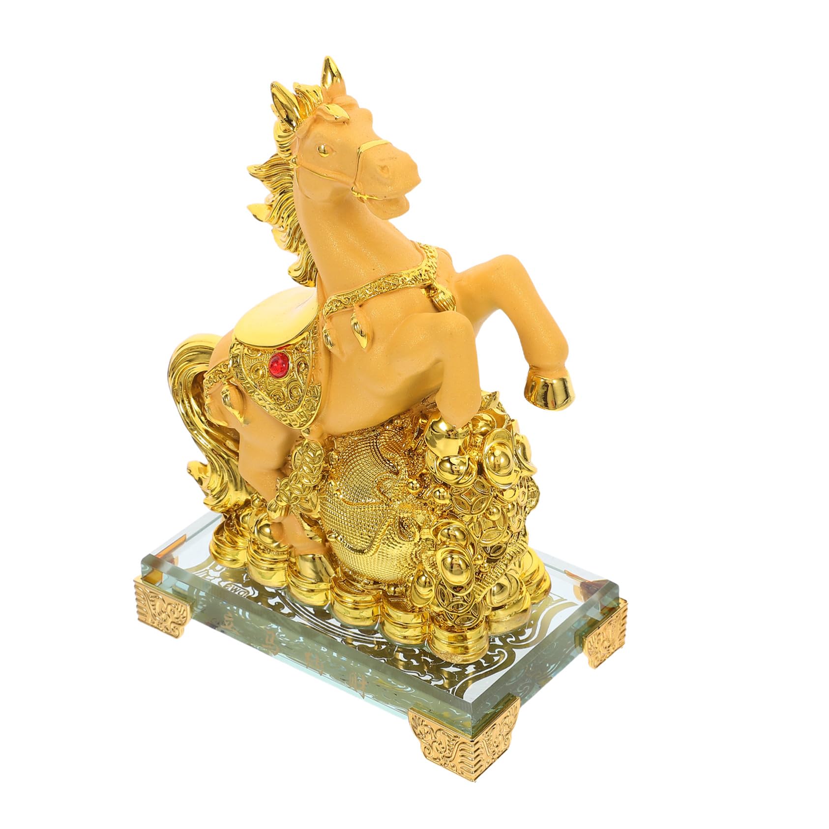 Figurine de Cheval Zodiaque 2026 en Résine Or, Sculpture Luxueuse