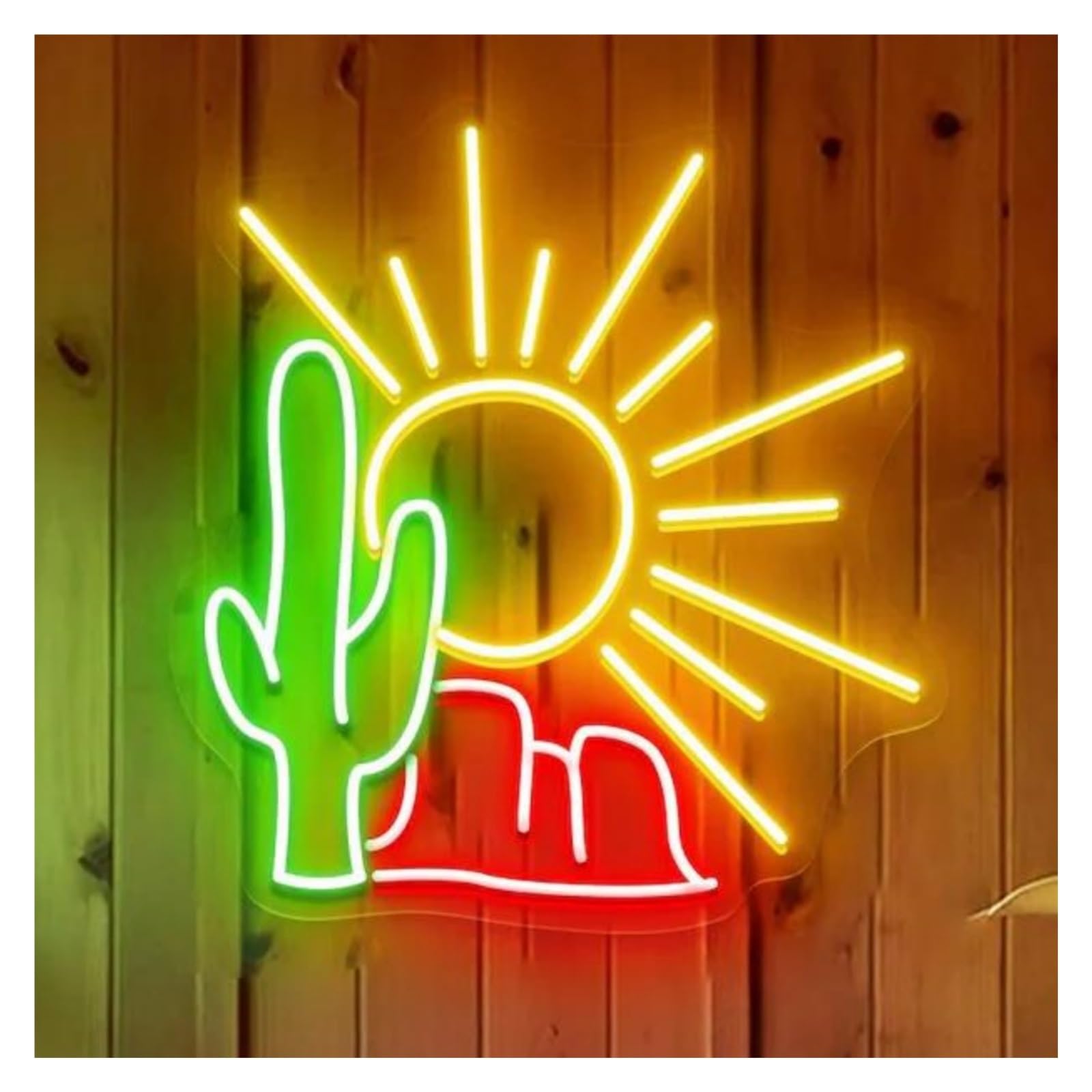 Shouxi D Sign Lamp Esert Sun Cactus Neon Sign Western Mountains Wall Art Nature Aesthetic Ecor 45Cm(D)