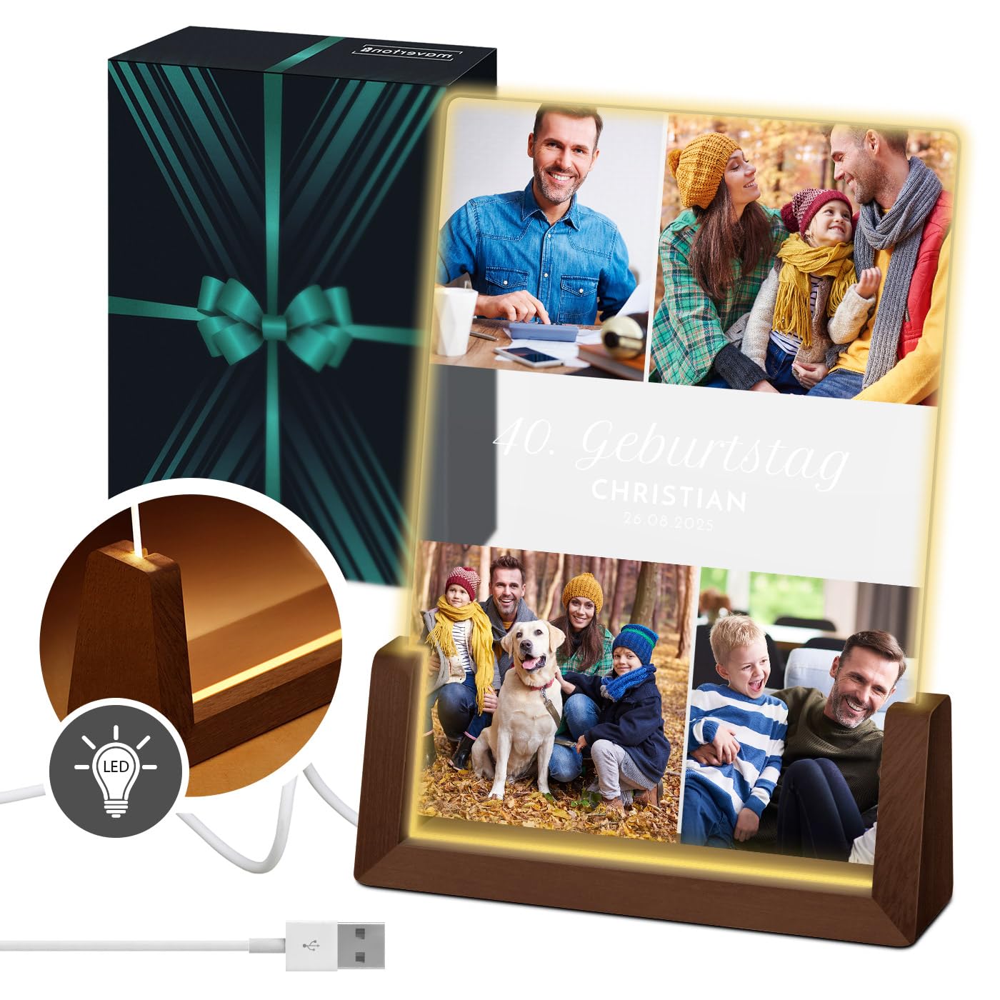 Maverton LED Acrylglas mit Foto - Glasbild mit LED-Beleuchtung - Deko Nachtlicht - personalisierte Geschenke für Frauen Männer Kinder zum Geburtstag - Hochzeitsgeschenke für Brautpaar - Größe: L/XL