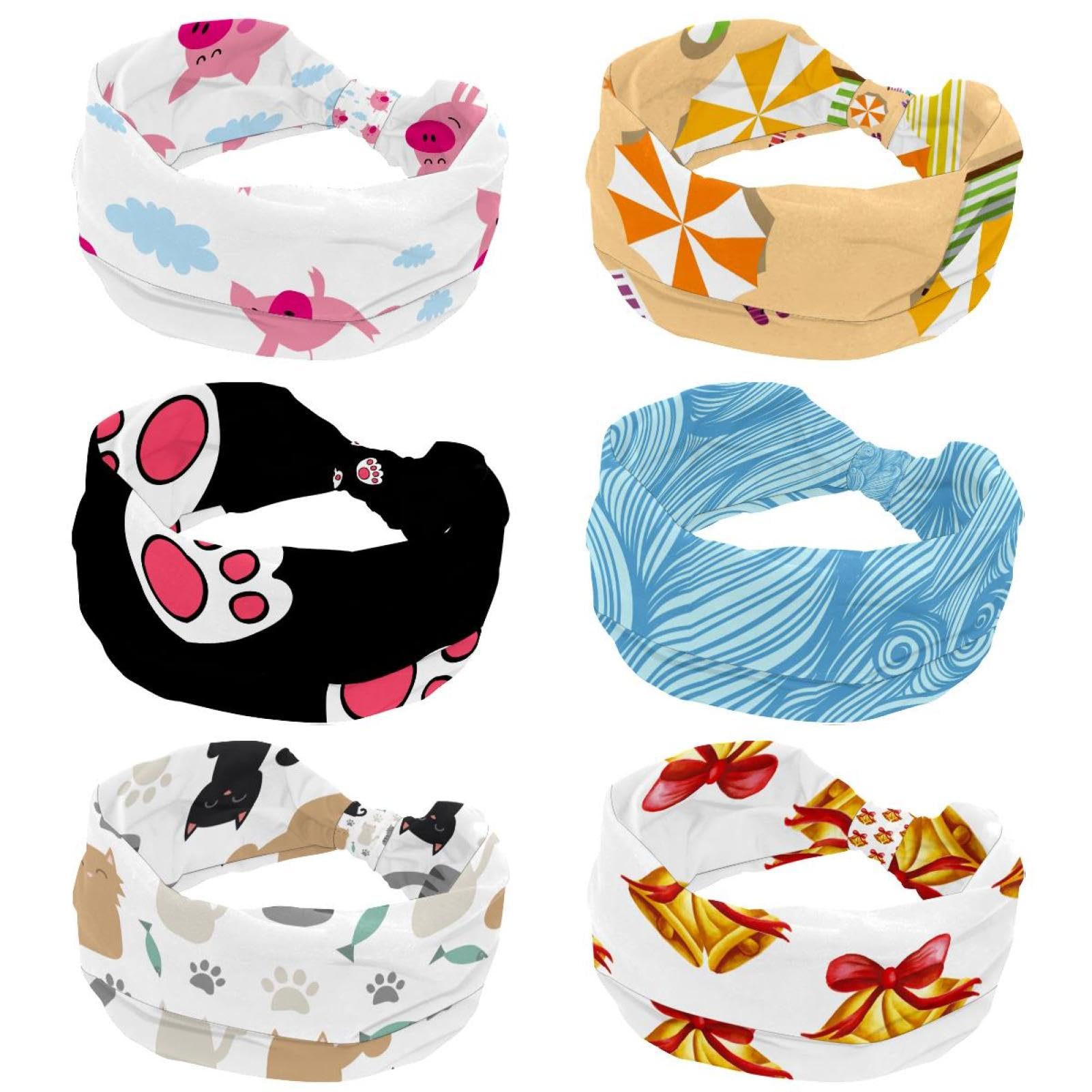 Lot de 6 bandeaux élastiques antidérapants pour femme Motif lune et étoile Pour yoga, sueur, sport