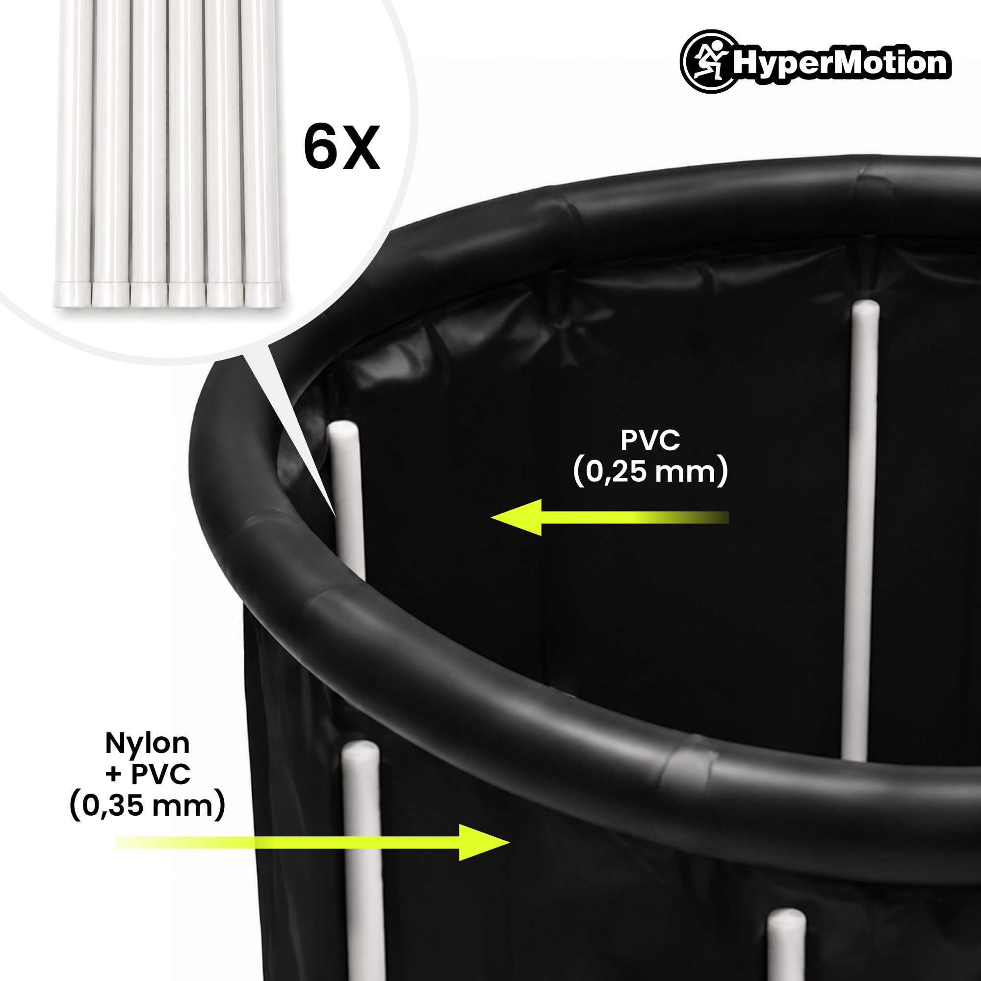 HyperMotion Bañera Morsada 330 L Plegable Cold Plunge Negra | Cuchara de hielo portátil con tapa aislante térmica, bomba, bolsa de transporte, desagüe y cojín de asiento