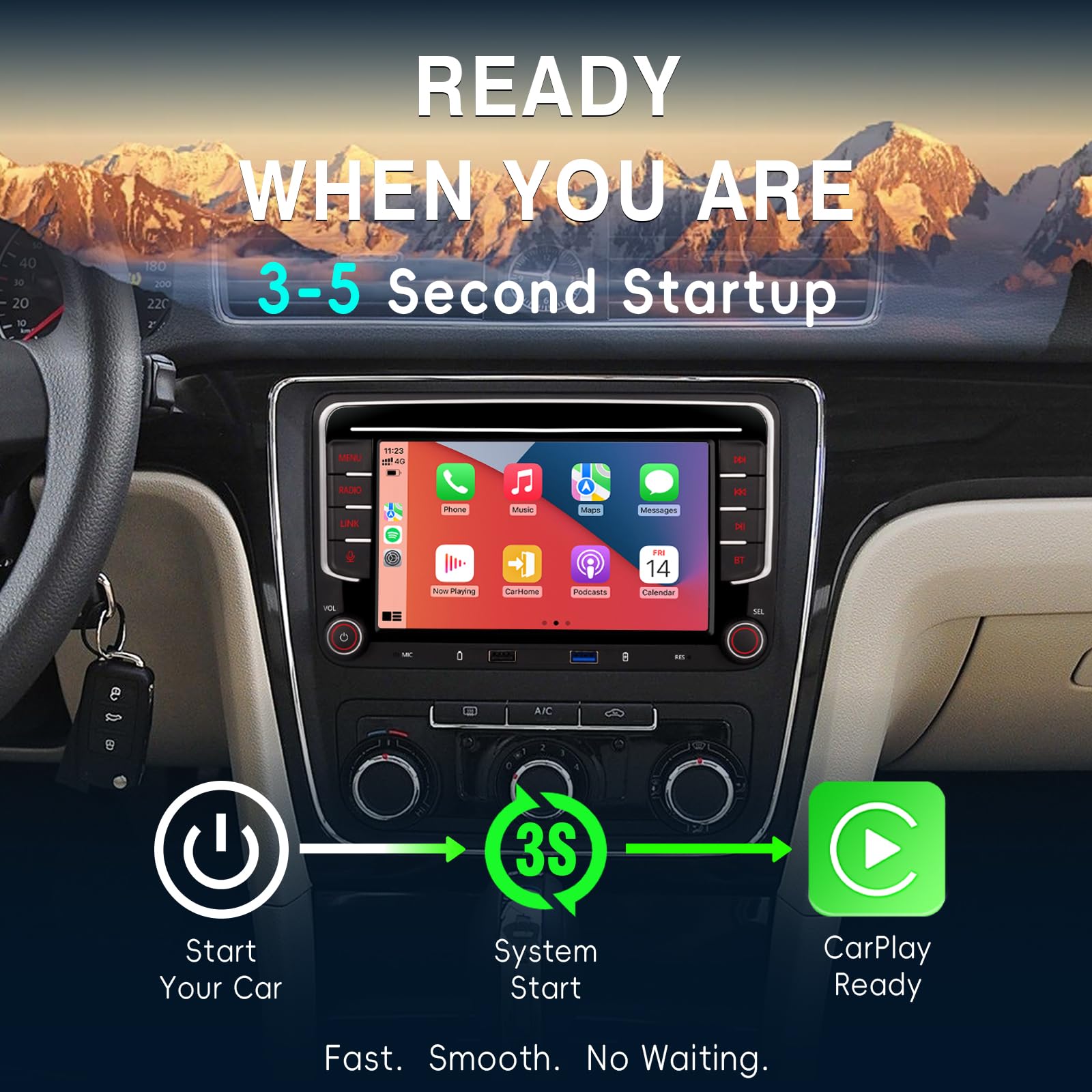 RCD330 Upgrade Autoradio für VW Golf MK5 MK6 Jetta Passat Caddy Beetle, Wireless CarPlay & Android Auto, Linux Autoradio mit Physischem Lautstärkeregler, AM/FM/RDS, Bluetooth, Schnellstart, Plug &Play