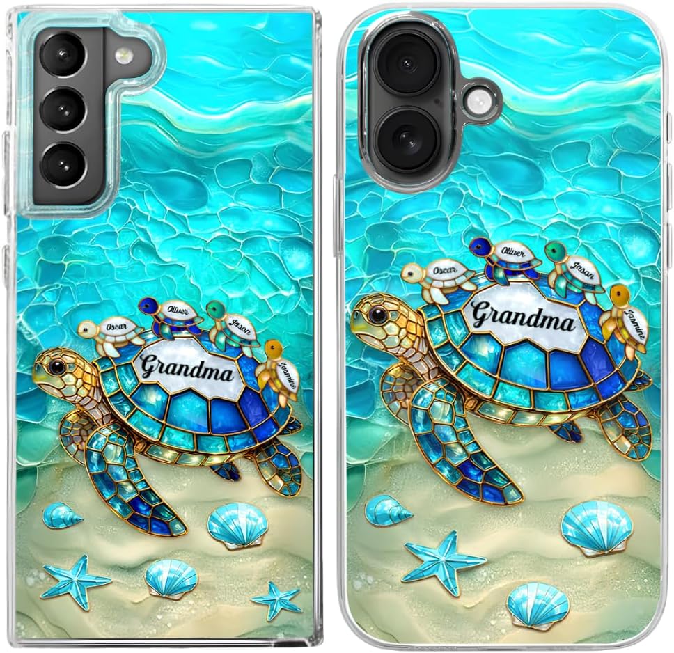 LASFOUR Turtle Stained Glass Mom Grandma - Personalized Clear Phone Case