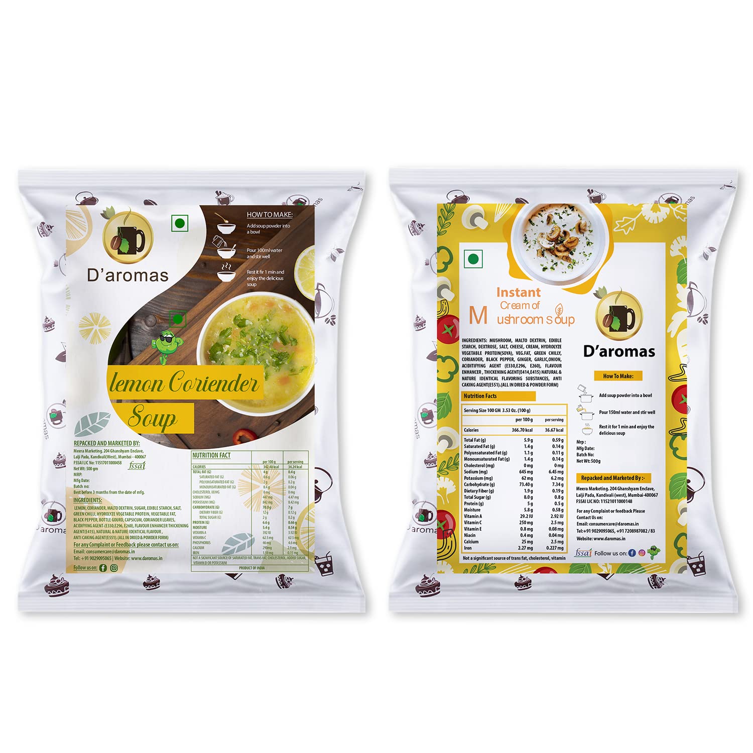 Daromas Instant Lemon Coriender & Cream Mashroom Soup 500gx2, Instant Premix Mix Powder|Ready To Cook| No Artificial Flavour & Colour|Healthy Soup (B0B7SC1QT3) Amazon Price History, Amazon Price Tracker