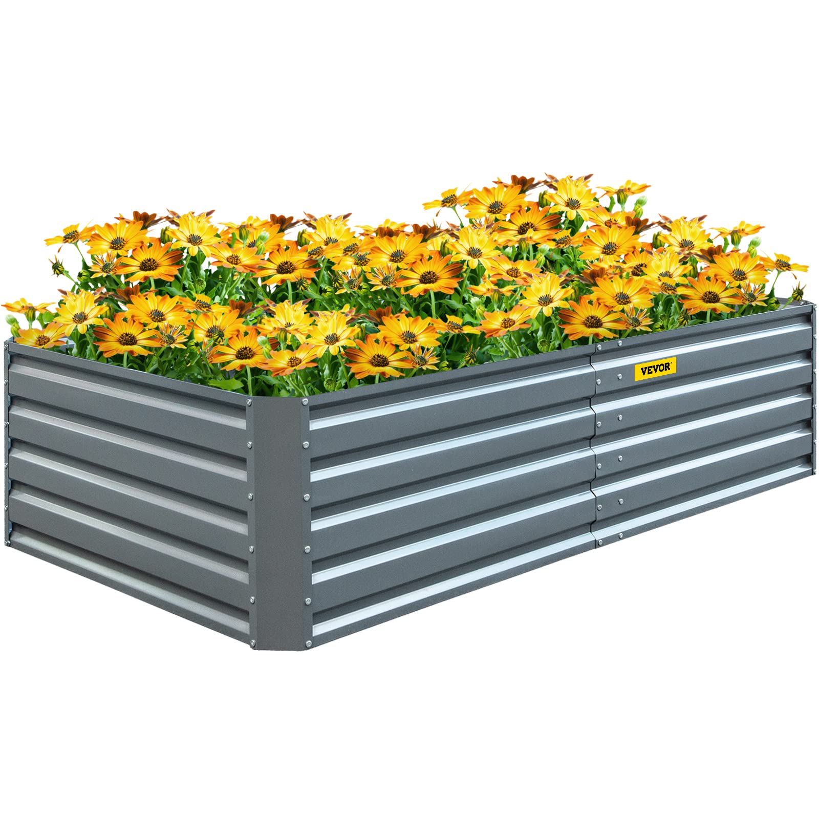 VEVOR Potager Surélevé Métal 203,2x101,6x47 cm Carré Galvalume Lit de Jardin Fond Ouvert Gris