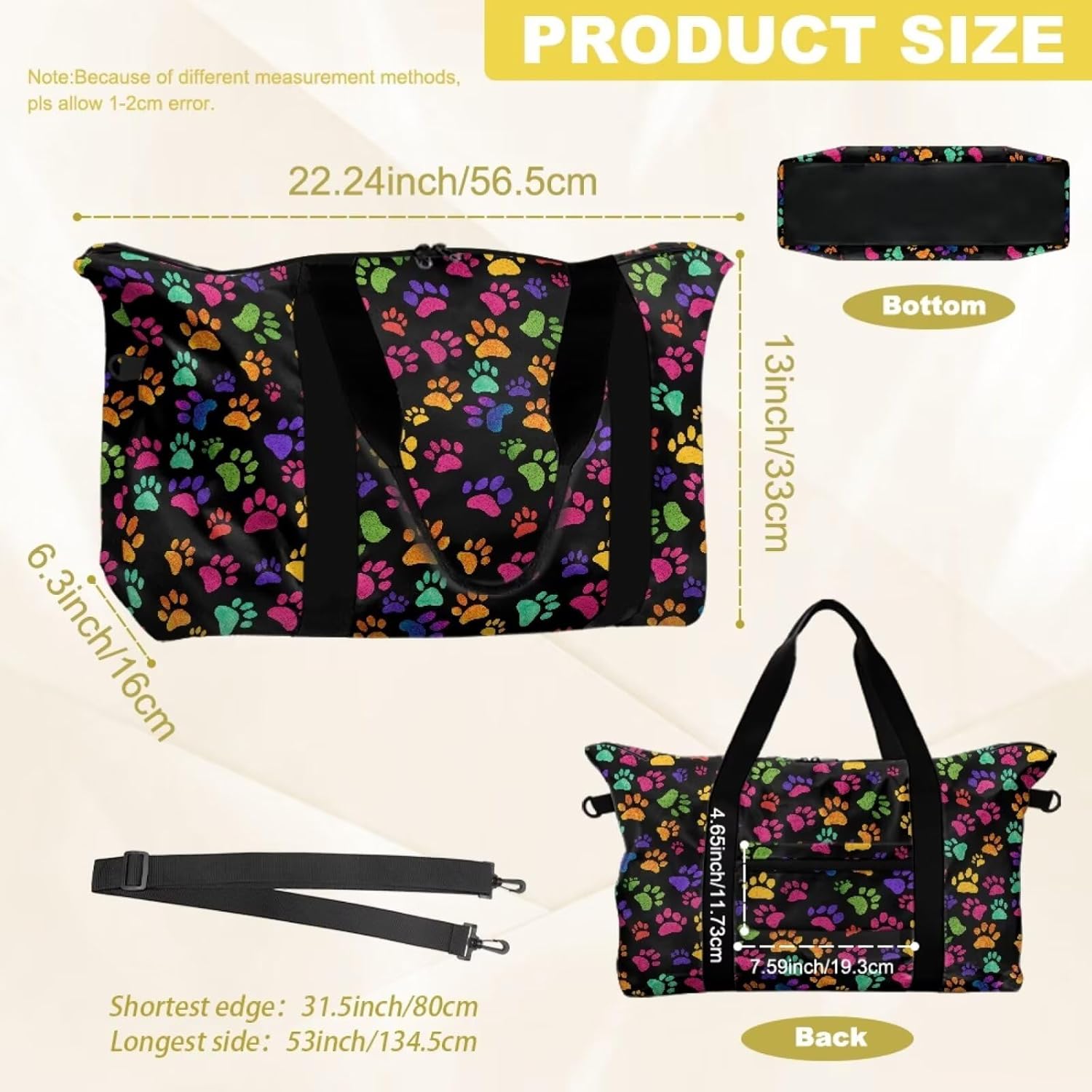 BIGCARJOB Dog Paw Overnight Bags for Women Travel Packable Duffel Bag Carry On Bag Large Overnight Duffle Bags for Traveling Camping Hiking