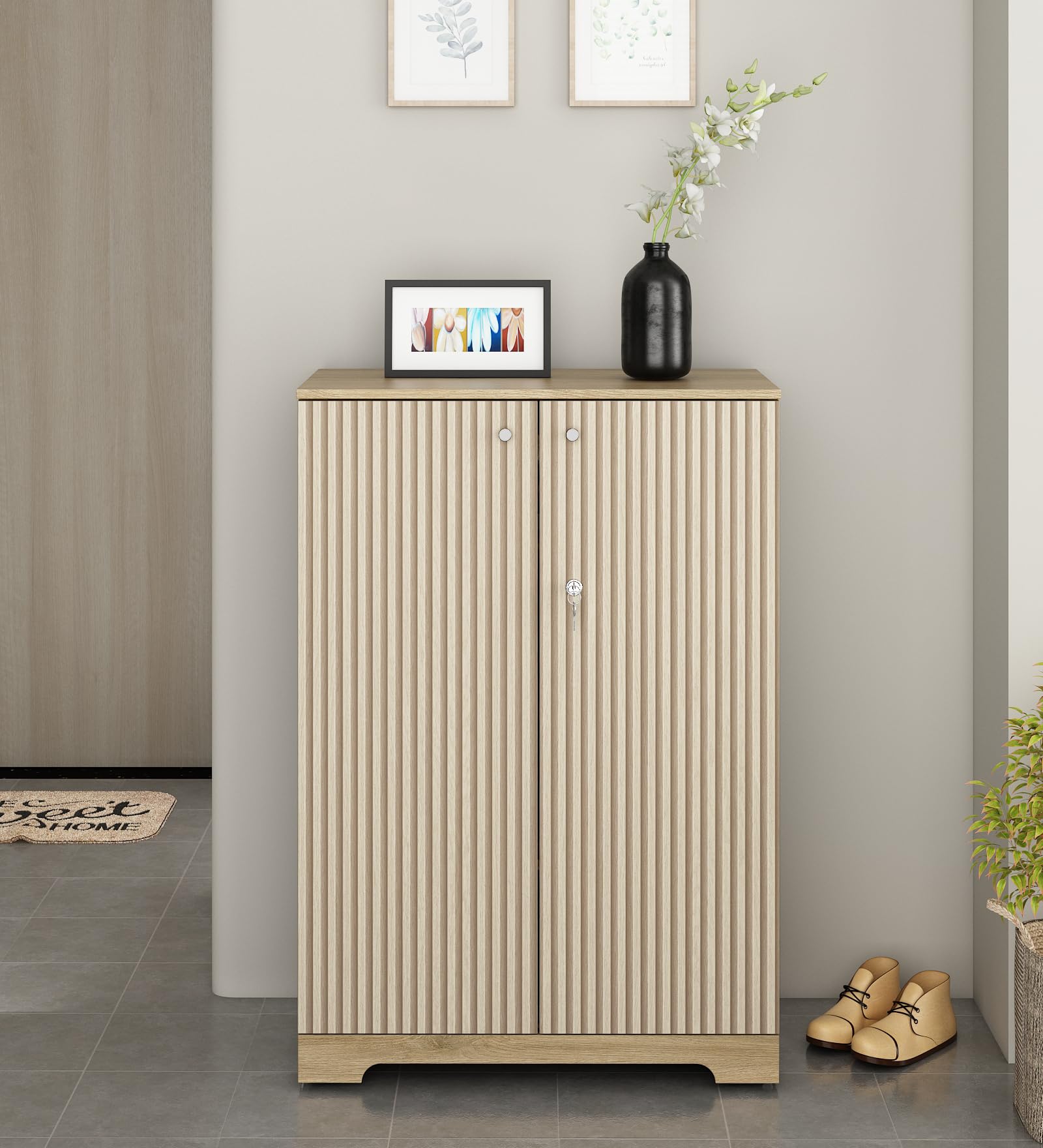 Spacewood Shoe Rack | 3 Year Warranty | Cabinet | Stepnest | 2 Door| Engineered Wood | Santana Oak & Bamboo Flute-image-23