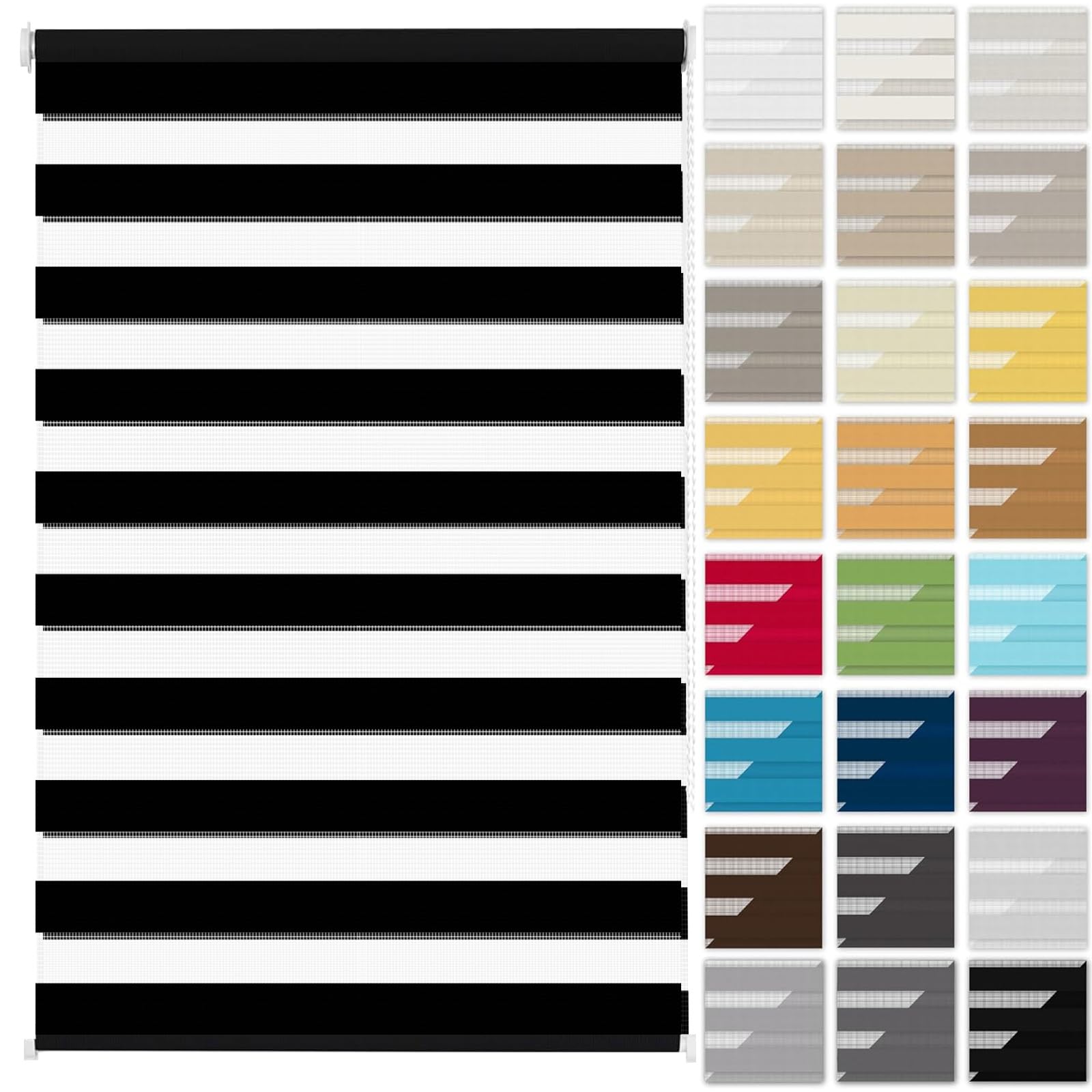 Store Jour Nuit sans Perçage 72 x 190 cm Tissu Double avec Ou sans Perçage Protection de Votre Vie Privée Rideau Store Enrouleur pour Intérieurs pour Chambre, Salon, Noir