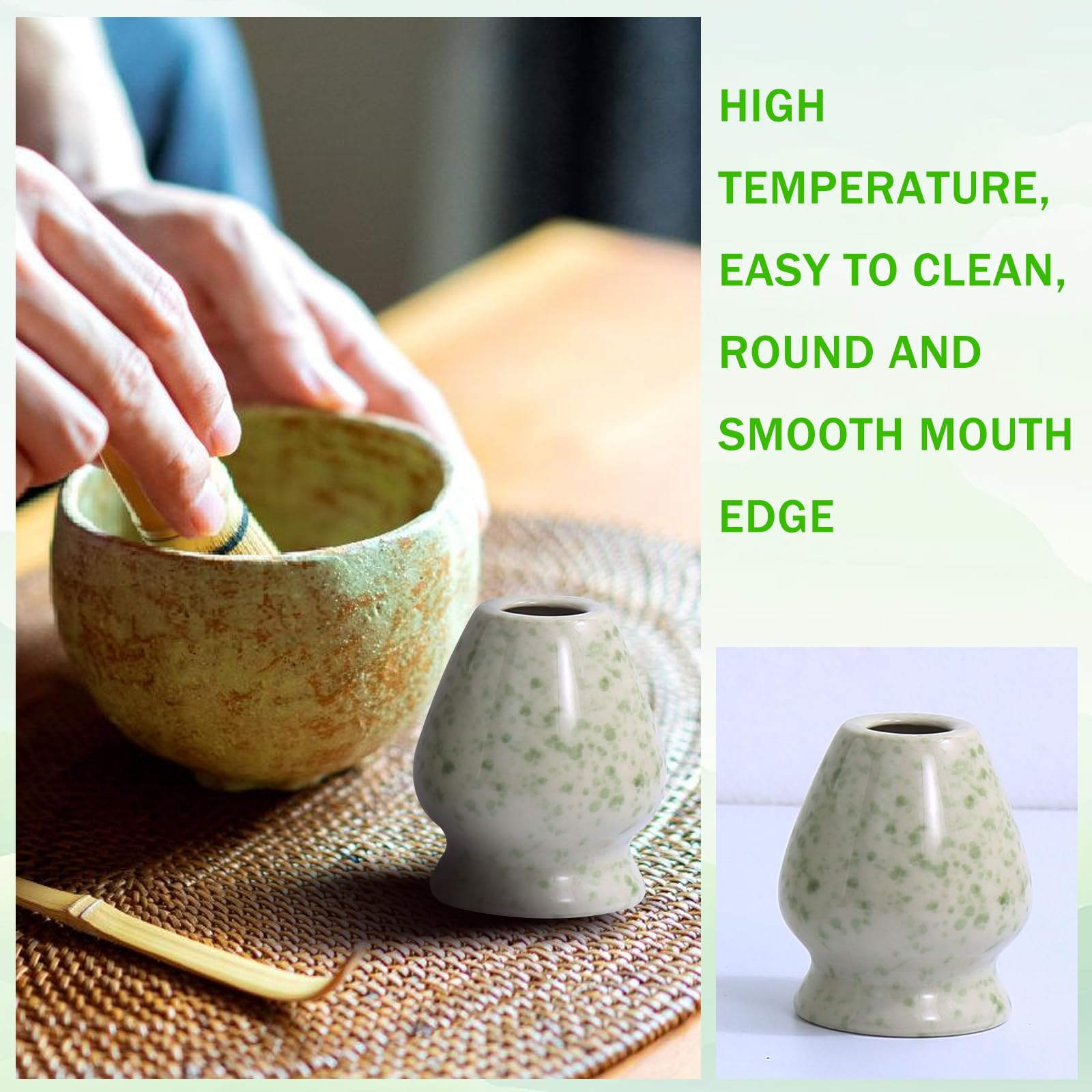 Matcha Set: 4 Stück Matcha Tee Set, Keramik Matcha Besen Set, Grün Matcha Schale mit Ausgießer und Schneebesen und Matcha-Schaufel, Matcha Whisk, Matcha Besen Set Matcha Kit