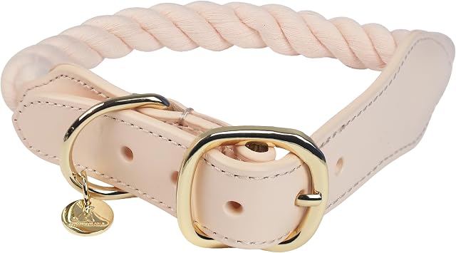 Puppysentials Medium Braided Cotton Rope Dog Collar Light Pink