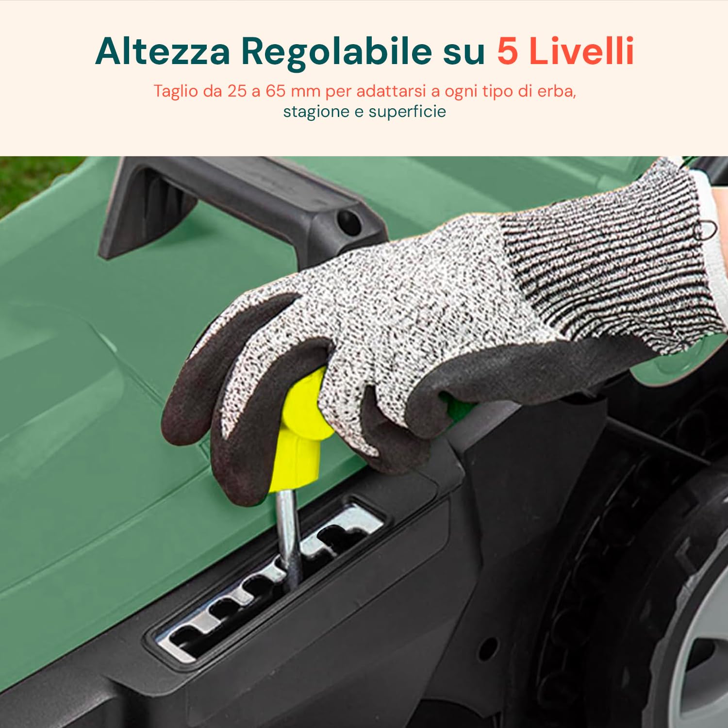 Avilia Cortacésped eléctrico de inducción – Cortacésped Ajustable con 5 Alturas de Corte, diámetro de Corte 380 mm, Velocidad 3000 RPM, 1600 W, 230 V, con Cesta de Recogida de 50 l, 143 x 105 x 55 cm