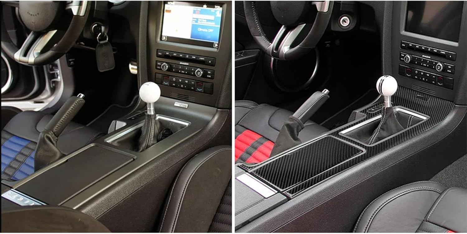 NVCNX Real Premium Carbon Fiber Compatible with Ford Mustang GT Shelby 2010-2014 2011 2012 2013 Car Center Console Gear Shift Box Panel Cup Holder Cover Sticker Interior Trim Kit Accessories Black