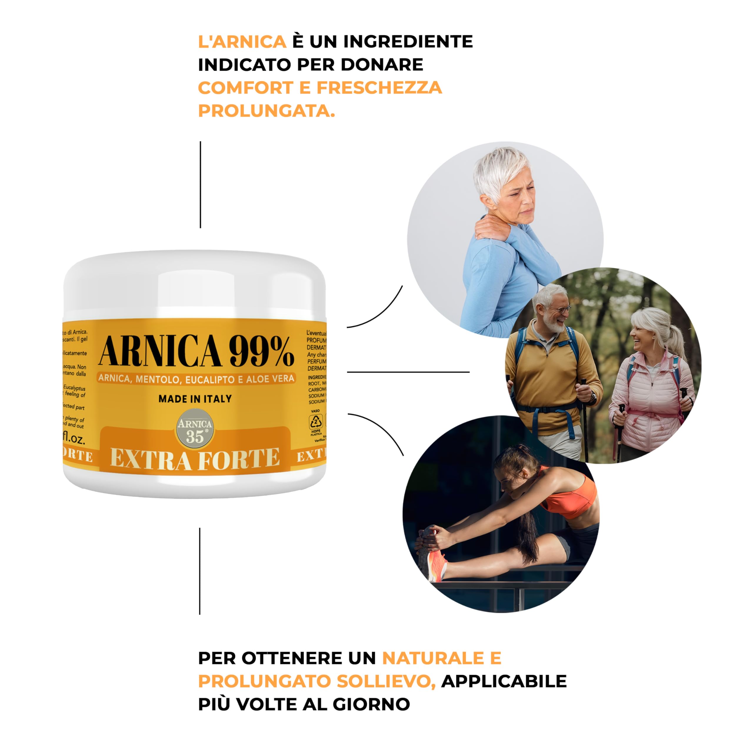 Arnica 35 - Arnica per Cavalli Uso Umano, Gel Extra Forte 99% Effetto Freddo, 500 ml, per Massaggio Cervicale, Muscolare e Articolare, con Mentolo, Eucalipto e Aloe Vera, Made in Italy