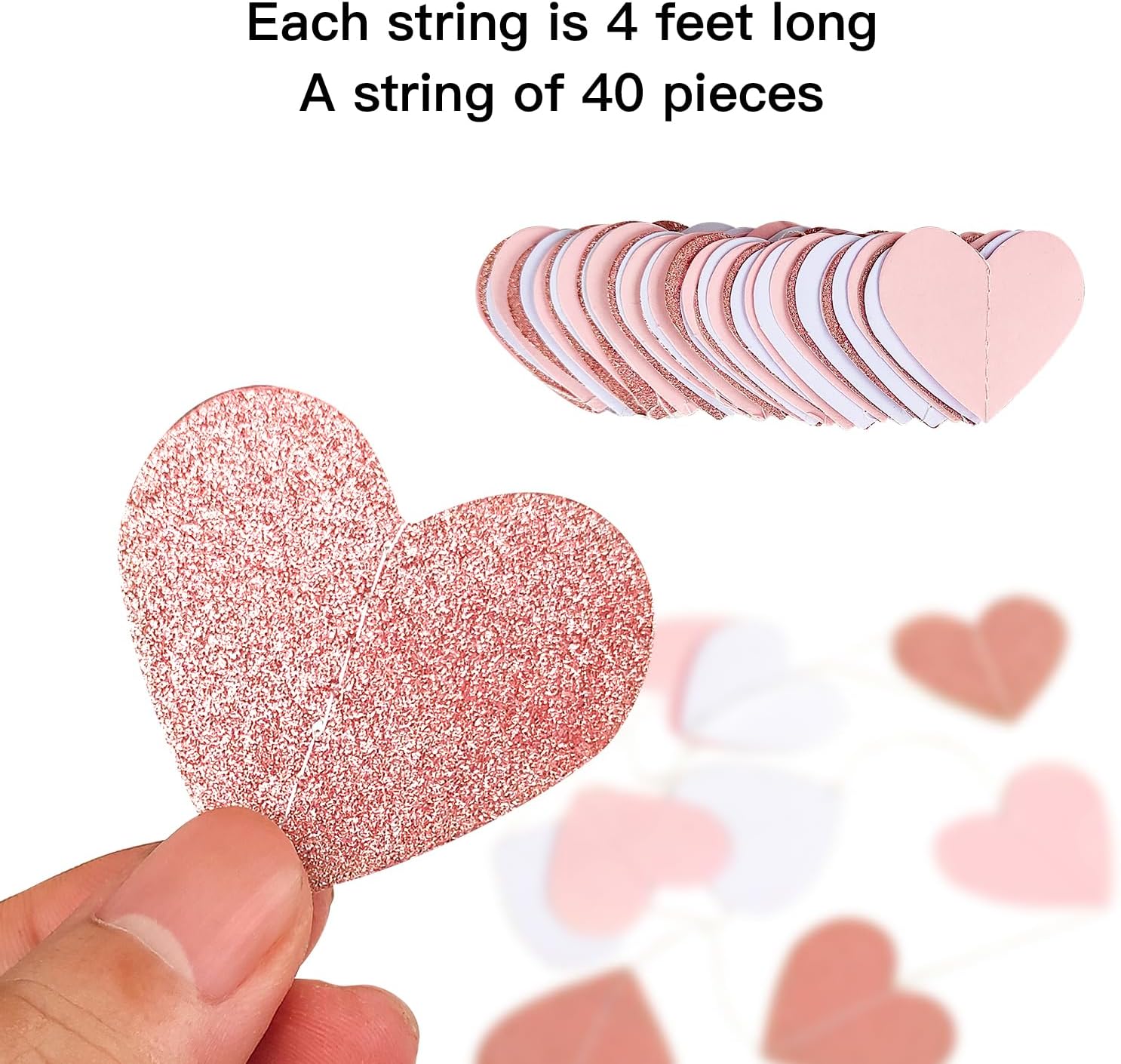 Rose-Gold Pink White Heart Garland Banner 4 Pack 52 Feet Women Girls Birthday Party-Decorations Hanging Paper Streamers for Mothers Day Baby Shower Engagement Wedding Pink Party Decoration - Image 2