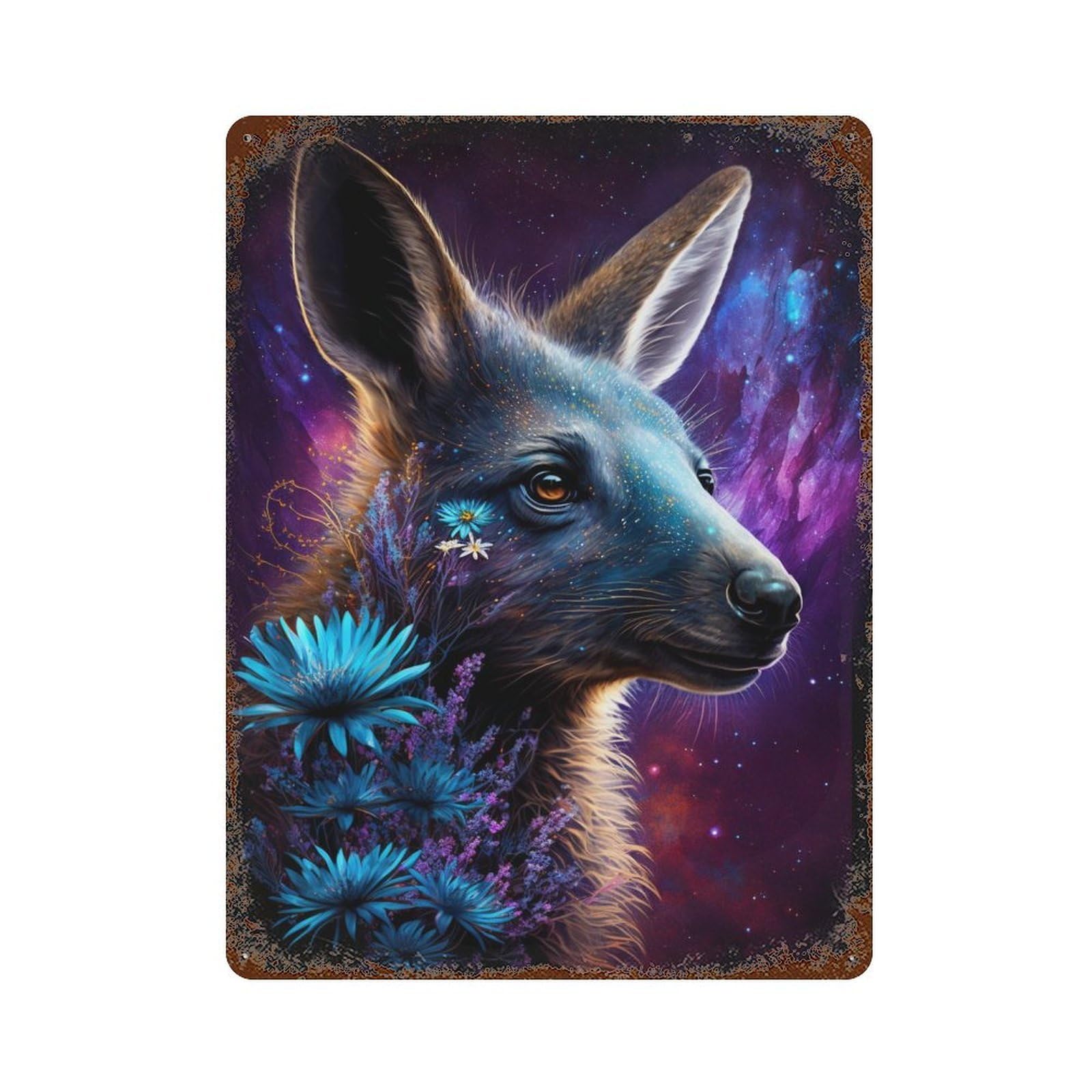 Galactic Fox with Flowers 15.7"x11.8" Decorative Tin Sign, Retro Wall Decor for Garage, Bar And Workshop Decor