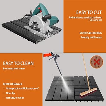 Polymer Interlocking Composite Deck Tiles Outdoor(10Pcs,Black) | 12x12