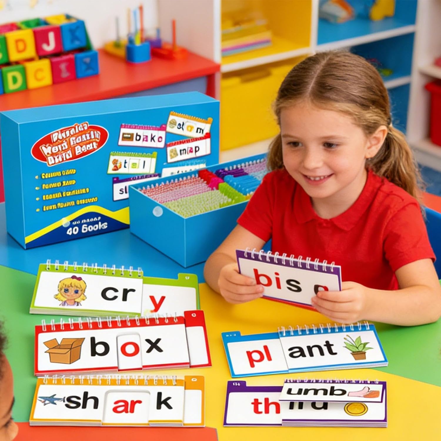 Word Family Build Book, 40-Piece English Vocabulary Set with Sight Words Flash Cards for Kindergarten, Preschool, and Homeschool, Classroom Learning, Early Literacy, and Fun Educational Activities