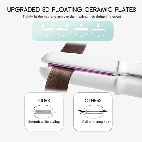 Miniatura 3 de ECOJIA Mini alisador de pelo inalámbrico, plancha plana de viaje pequeña para cabello corto, rizador de pelo portátil con placas flotantes de