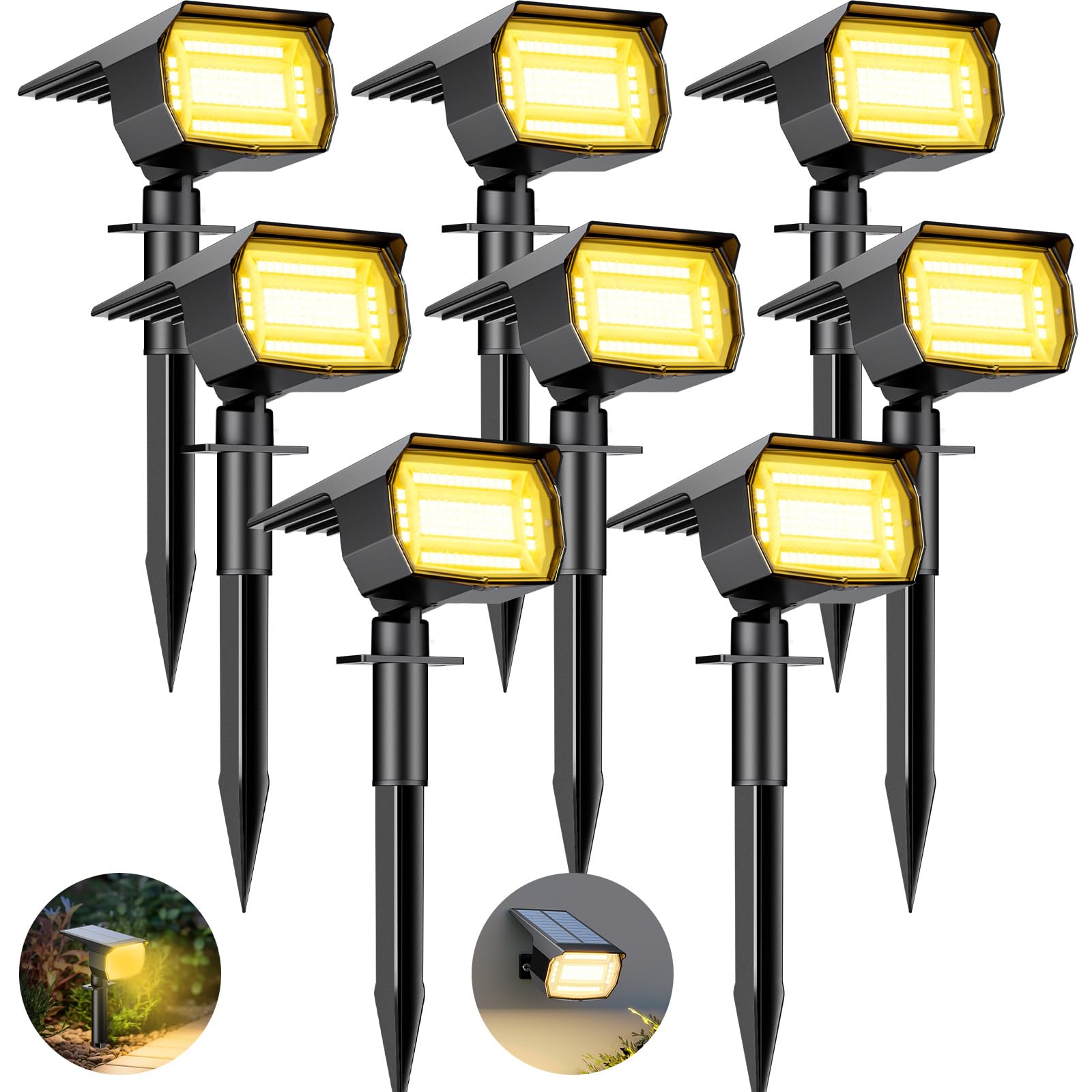 btfarm 8 Pack Solar Lights Outdoor Garden, 72 LED Solar Spot Lights 3 Modes IP65 Waterproof Garden Uplighters Solar Powered