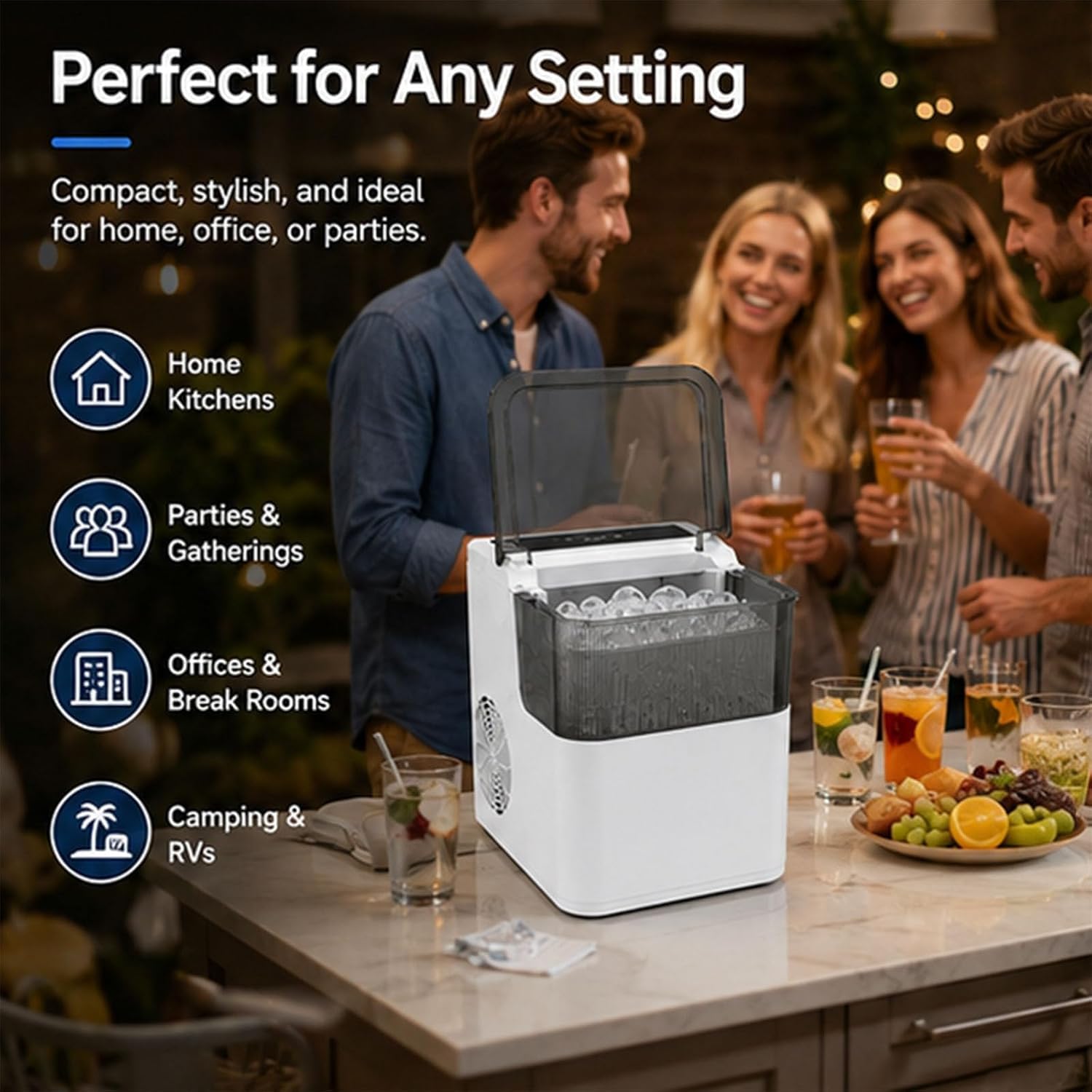 Máquina portátil para hacer hielo en pepitas, tanque de 1,4 L, tamaño ajust