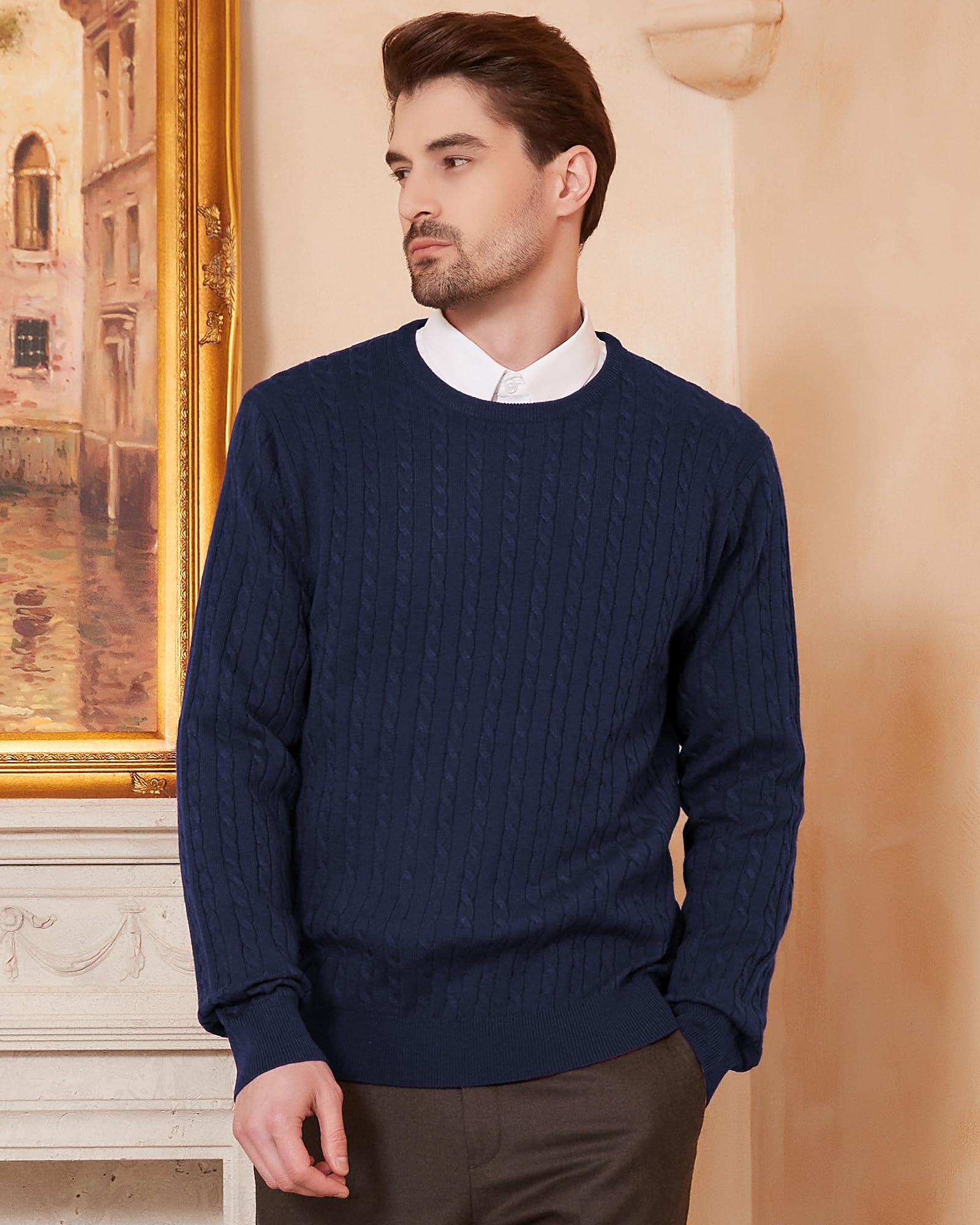Kallspin Maglione Pullover da Uomo a Maniche Lunghe in Misto Lana con Scollo Tondo