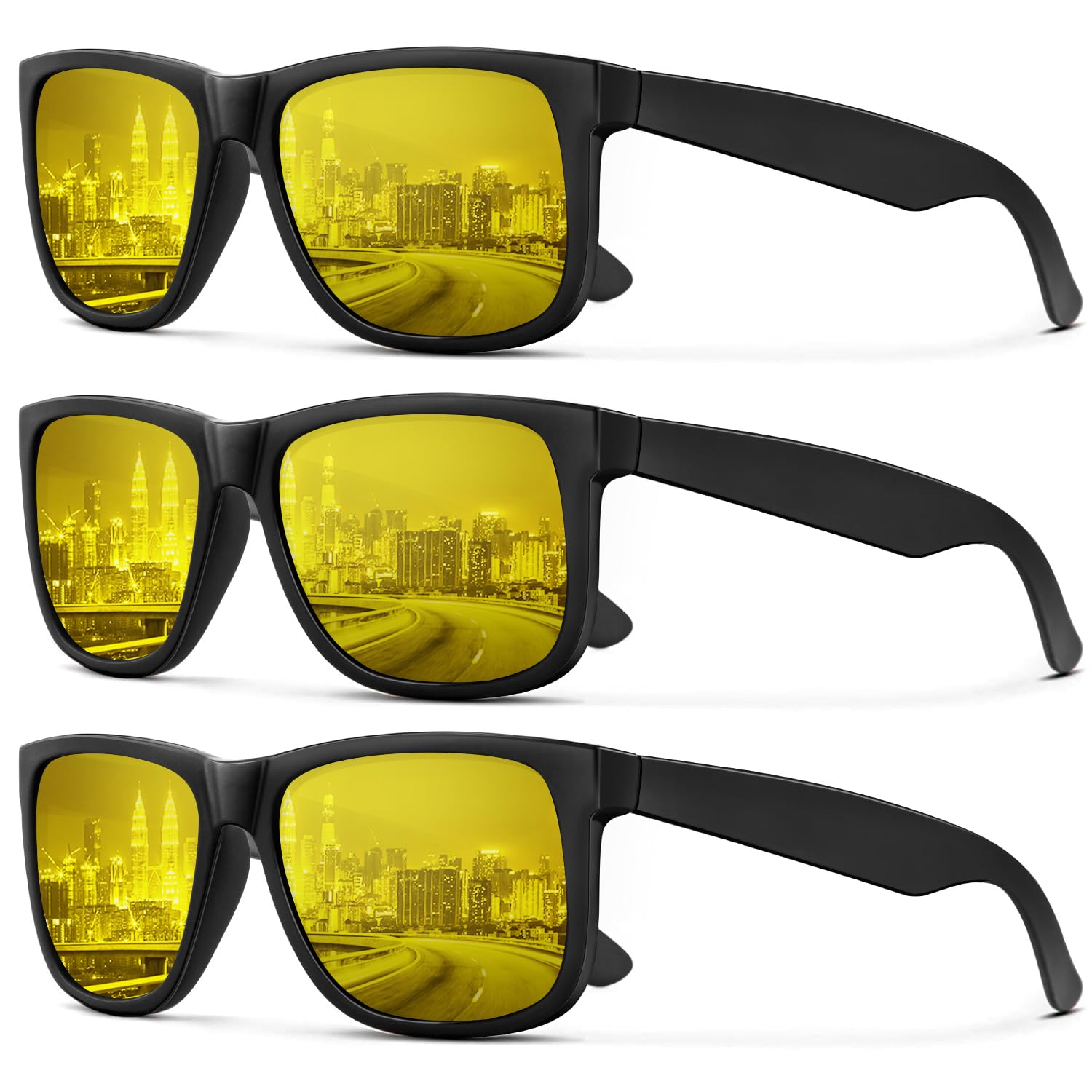 KALIYADI Night Vision Glasses for Men, Night Driving Glasses With Anti Glare for Nighttime 3Pack