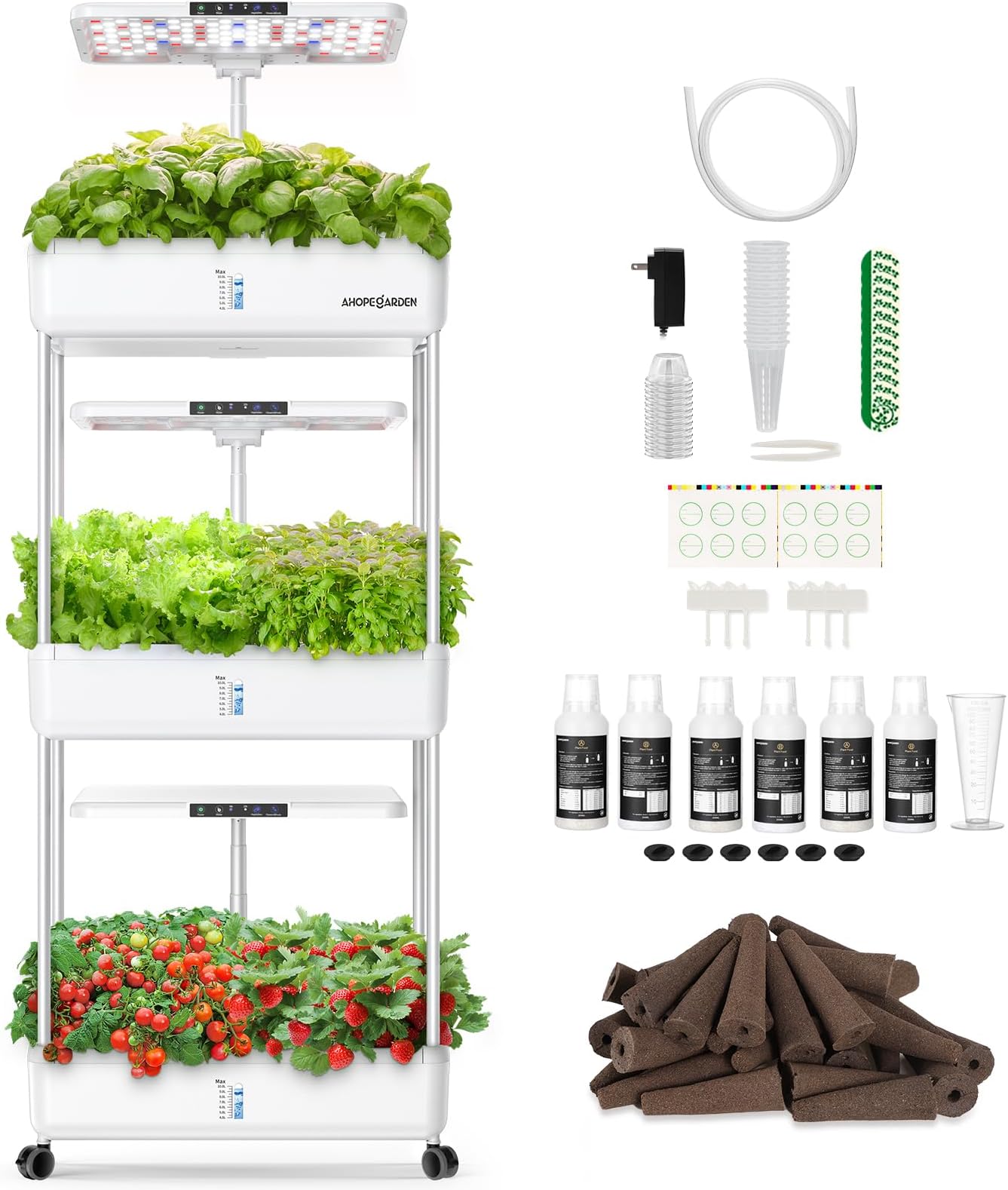 Ahopegarden Indoor Garden Hydroponics Growing System Kit: 66 Pods Plant Herb Garden Germination Kit with LED Grow Light, 30L Large Capacity Kitchen Hydroponics Planter Grower for Vegetable Fruit