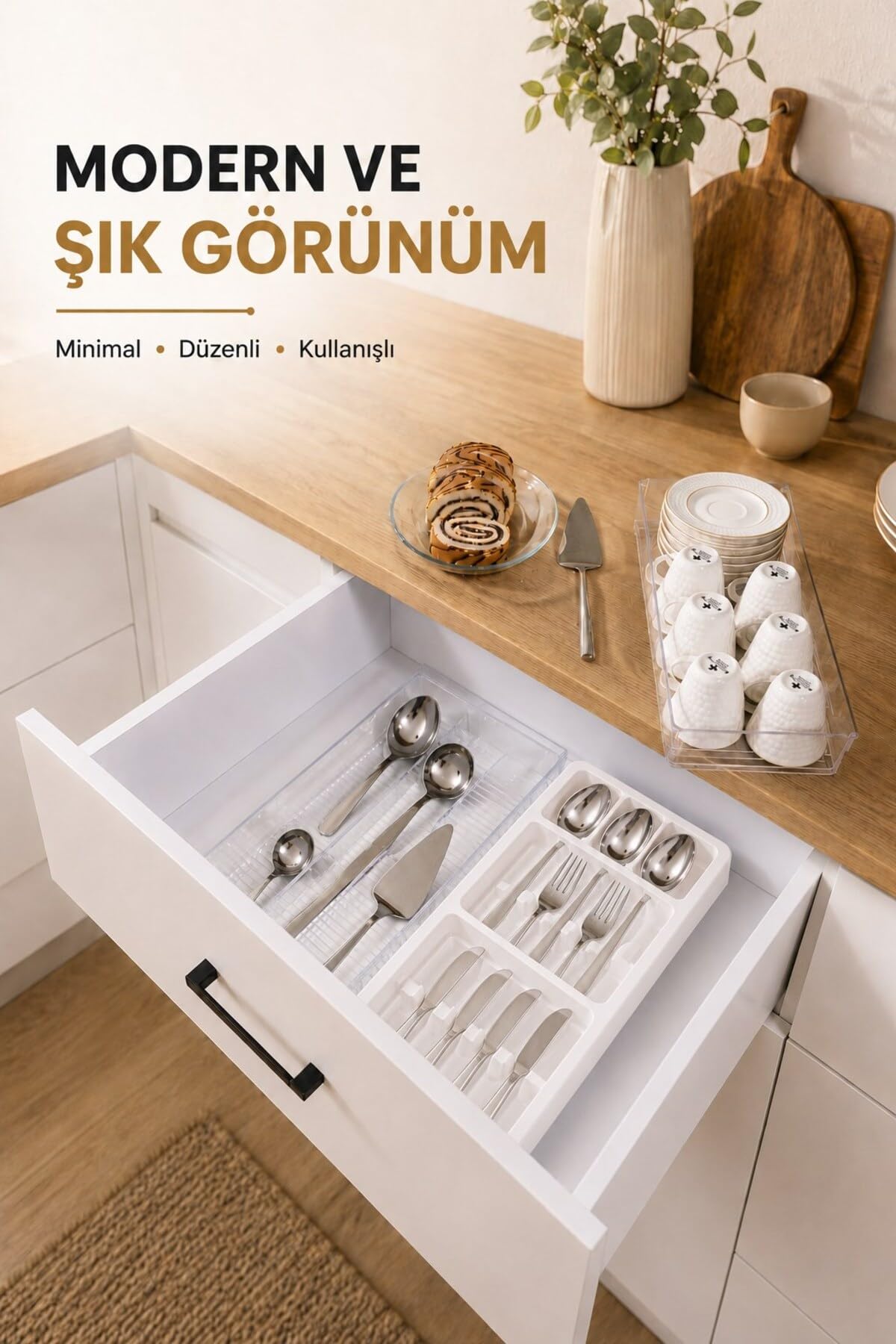Sas Haus Çekmece İçi Kaşıklık Organizer Bölmeli Mutfak Düzenleyici Beyaz S-11030