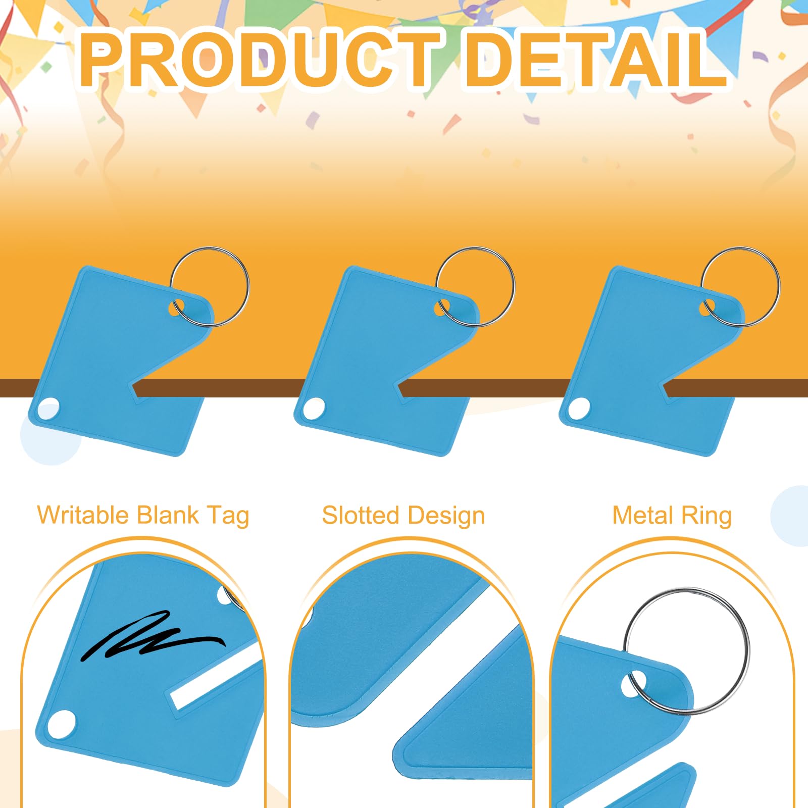 PATIKIL 100 Pcs Key Tags, 1.5" Plastic Hanging Tag Slotted Key Tags Square Blank Writeable Durable with Metal Ring for Cabinet Boxes Lockers Identifiers Home Garage, Sky Blue - Image 3