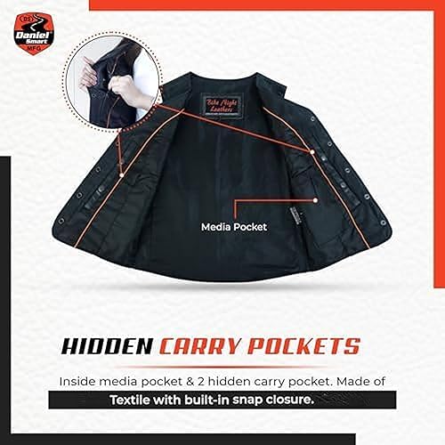 Miniatura 6 de Daniel Smart Motorcycle Vest for Women Open Neck Leather Vest with Unique Design and Inside Carry Pockets