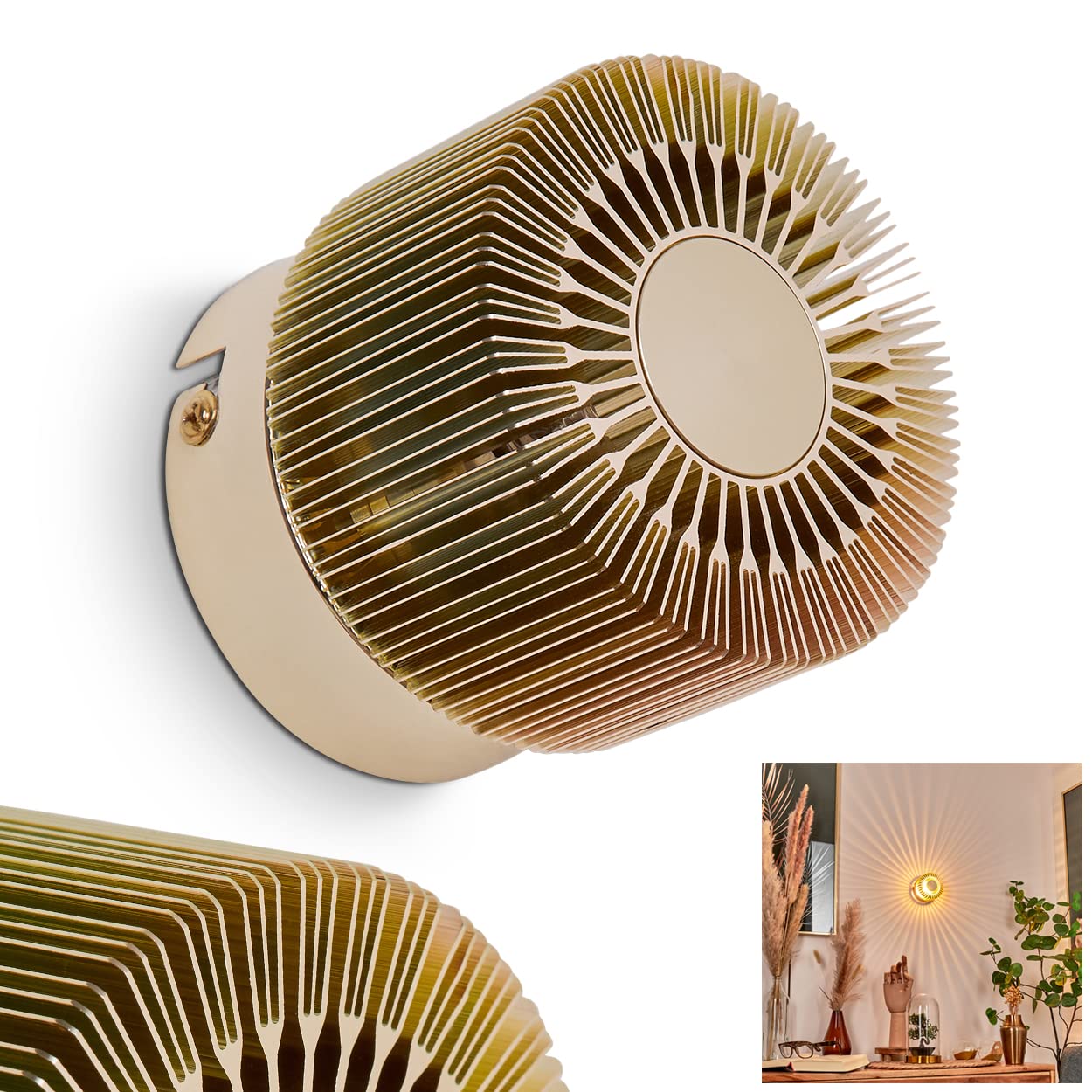 Wall lamp Cantoni, Round wall lamp Made of Metal in Gold, 1-Flame, 1 x G9, Modern Reading lamp with Great Light Effect, Without Bulbs