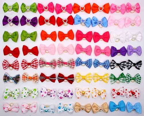 Miniatura 3 de YOY 50 unidades25 pares de adorables lazos de grogrén para el pelo de perro con bandas de goma, accesorios para el pelo de cachorro, gato, gatito,