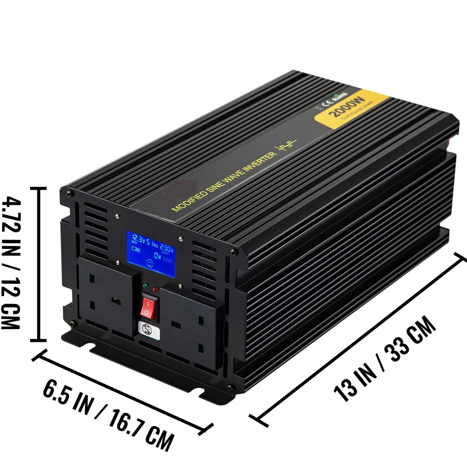 Zmodyfikowany falownik sinusoidalny Ekran LCD ze stopu aluminium i amp;Wskaźniki LED do zasilania(2000W DC12V AC240V)
