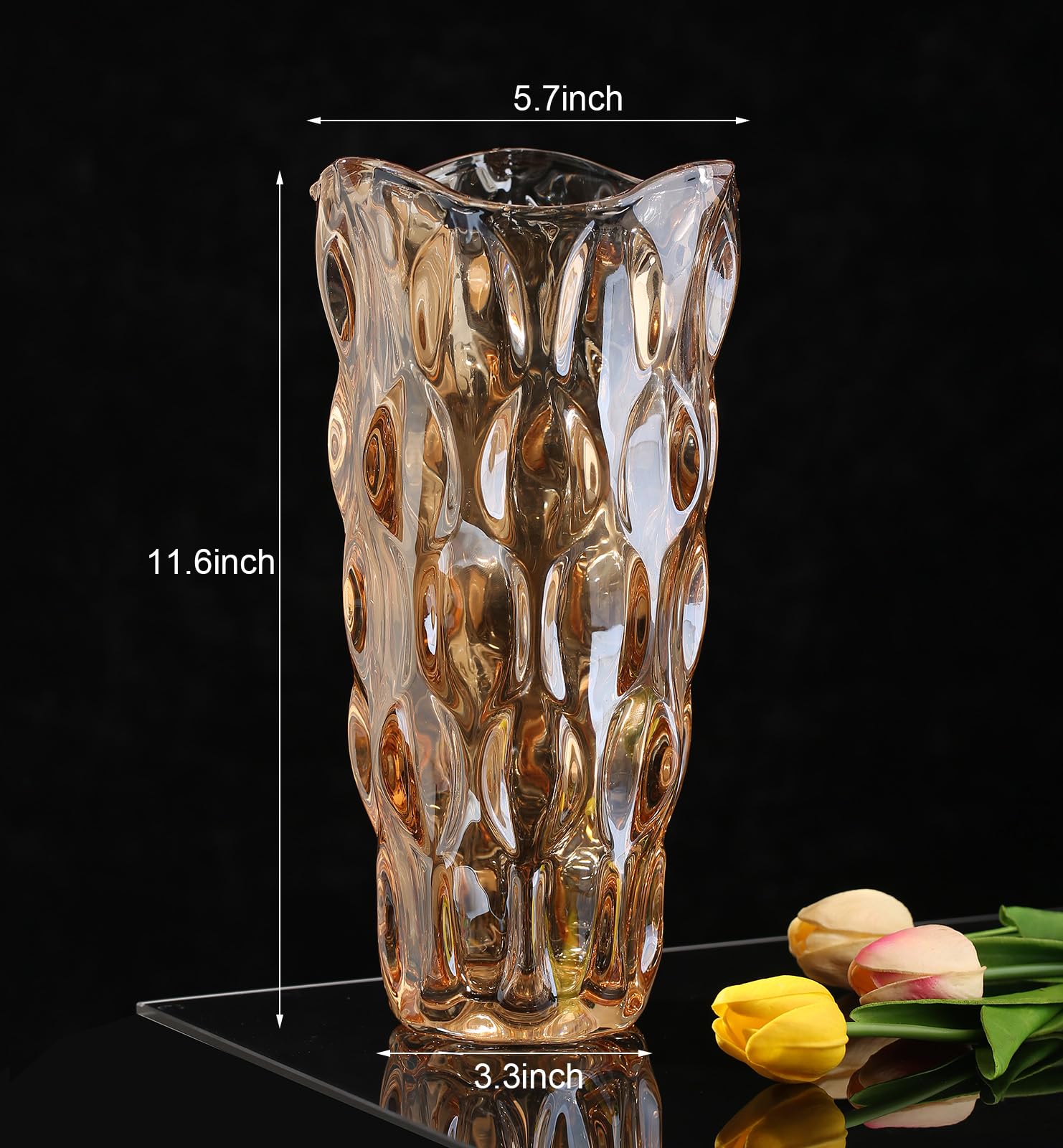 Vase en verre ambré - Cylindrique épais - Style bohème moderne - Fait à la main - Vase à fleurs décoratif pour table de salle à manger, mariage, fête de vacances, 29 cm de haut
